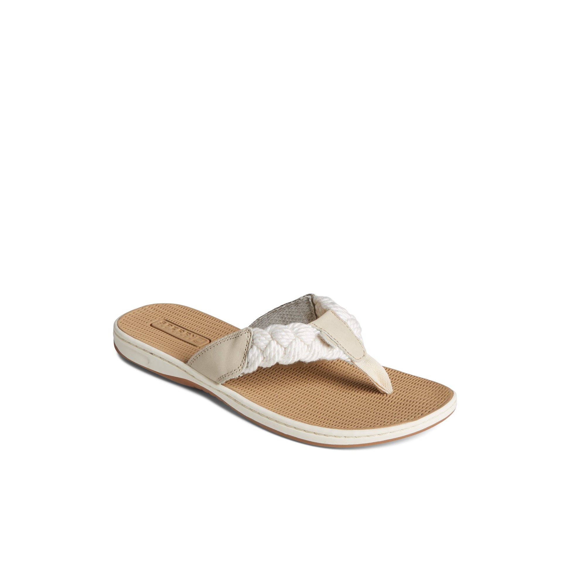 Three-quarter angle of Bone Parrotfish Braid Sandal Flip Flop Thong Sandals's front side