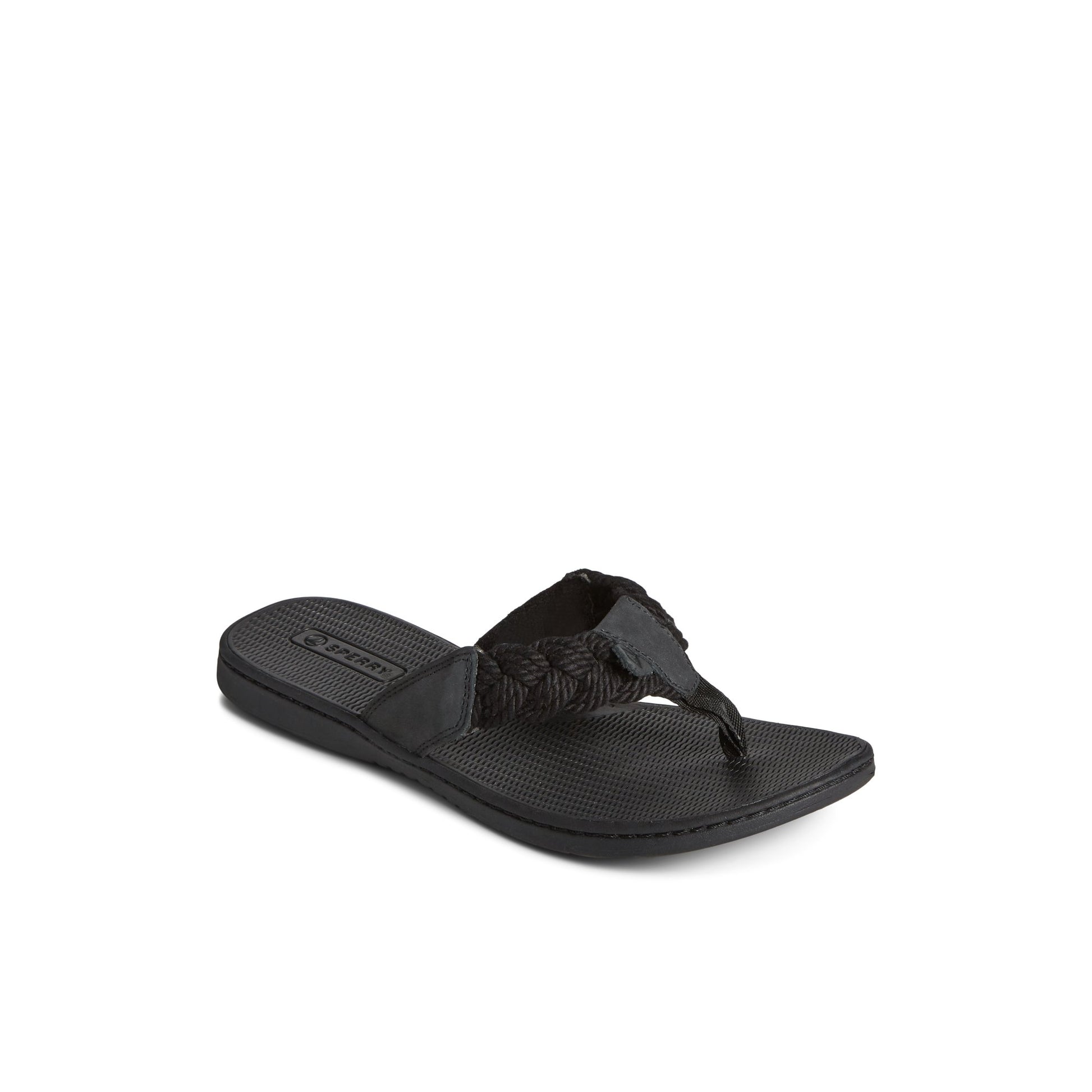 Three-quarter angle of Black Parrotfish Braid Sandal Flip Flop Thong Sandals's front side
