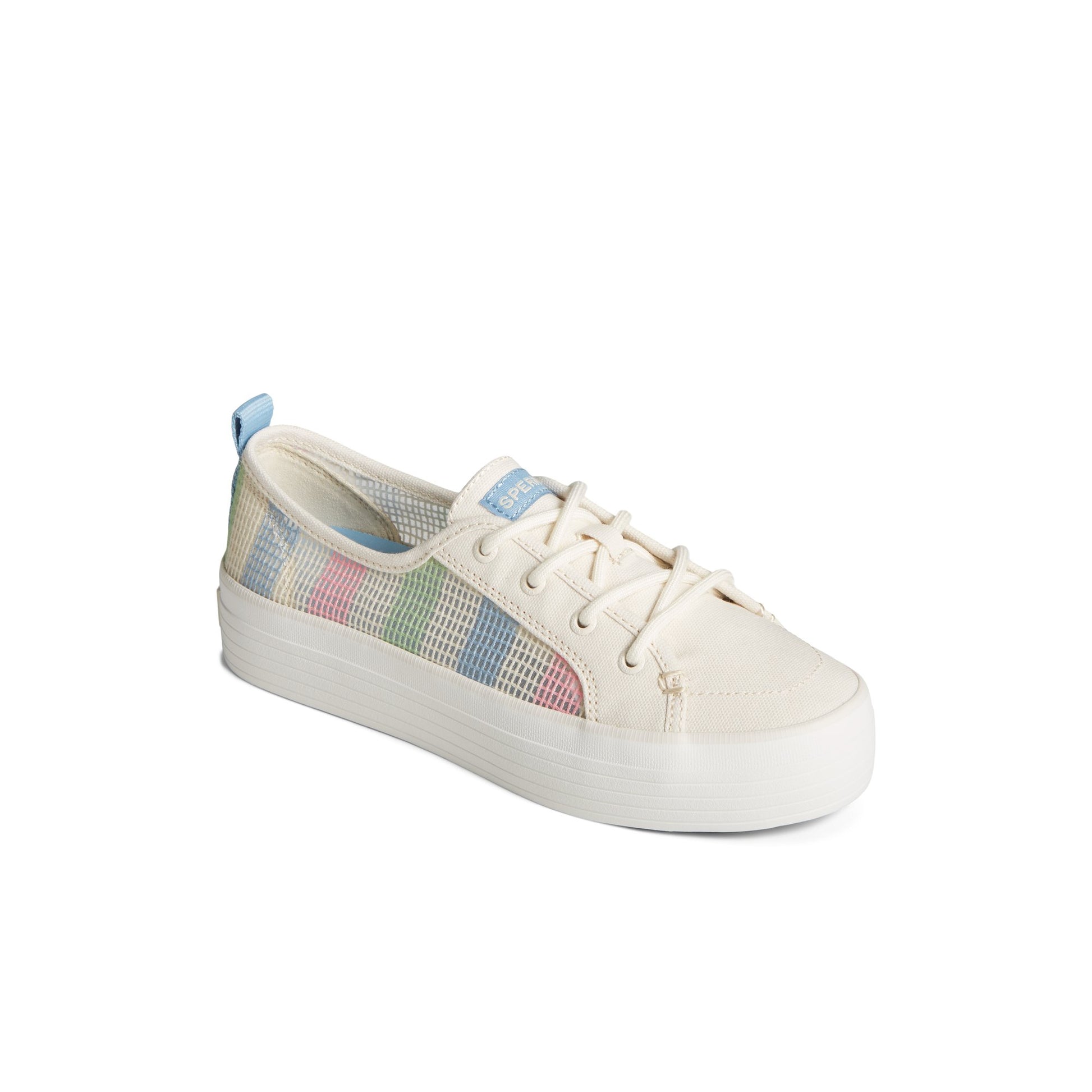 Three-quarter angle of White Crest Vibe Platform Lace Platform Sneaker Vulcanized Sneaker's front side