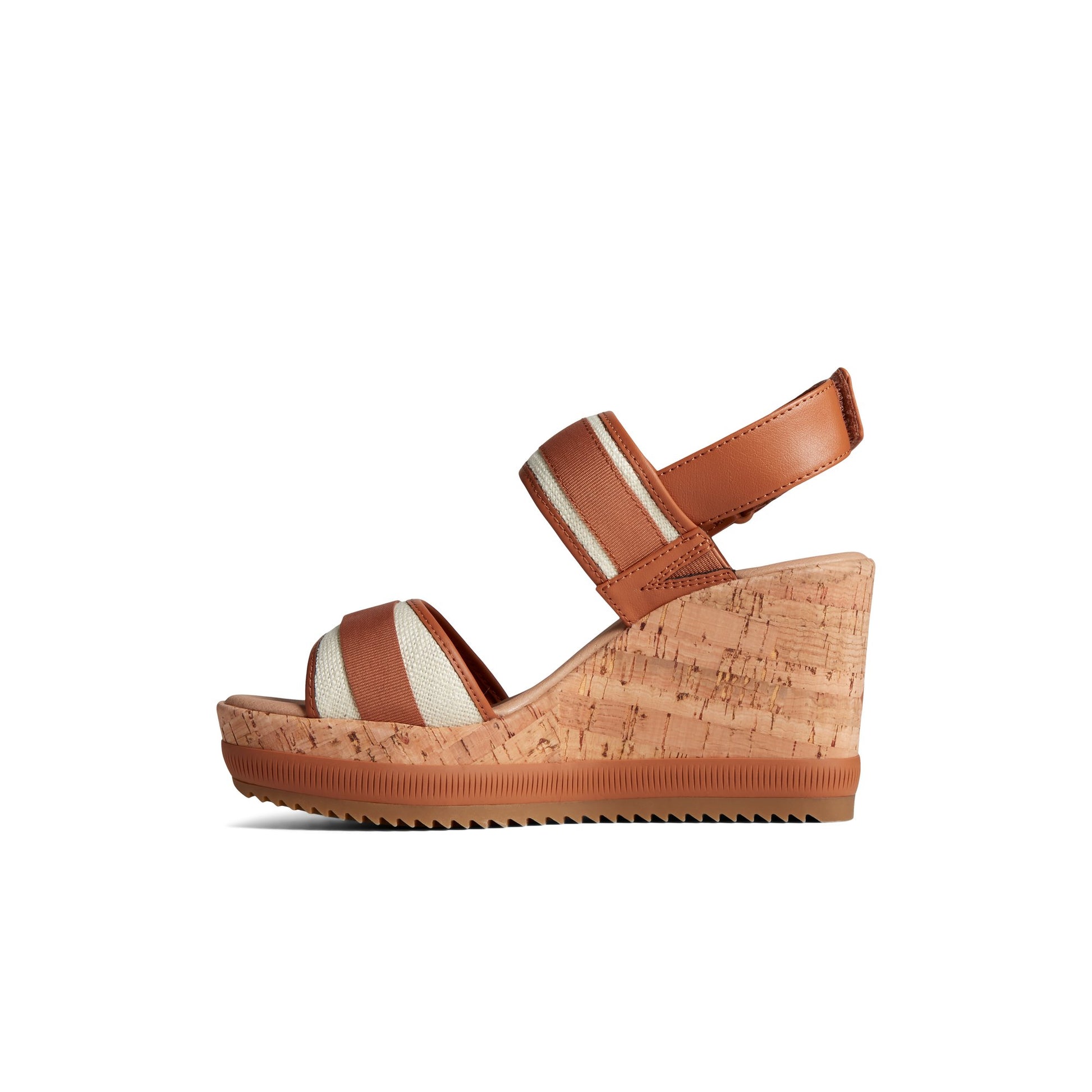 Side view of Medium Beige Kennedy Wedge Strappy Wedge Sandals