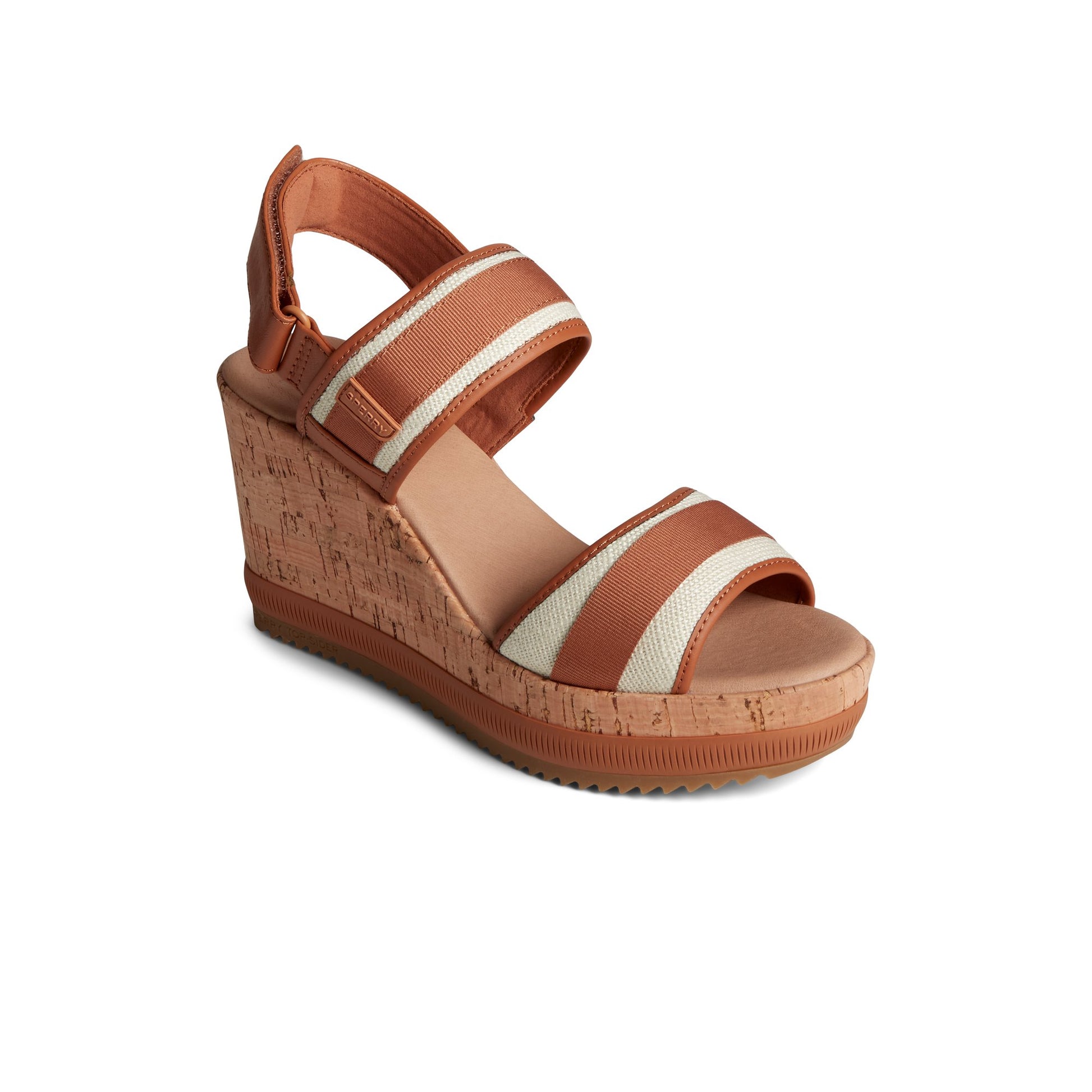 Three-quarter angle of Medium Beige Kennedy Wedge Strappy Wedge Sandals's front side