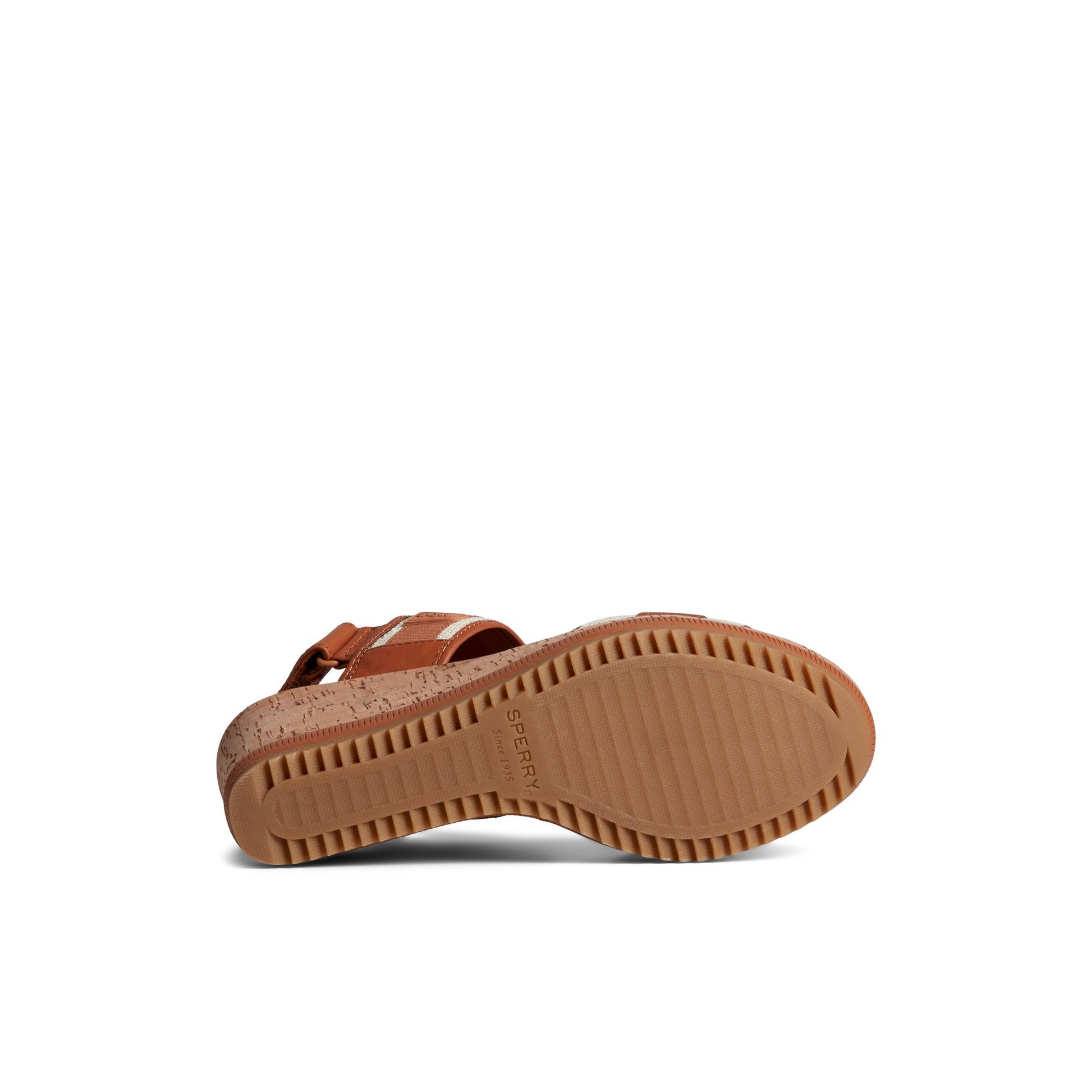 View of Medium Beige Kennedy Wedge Strappy Wedge Sandals's sole