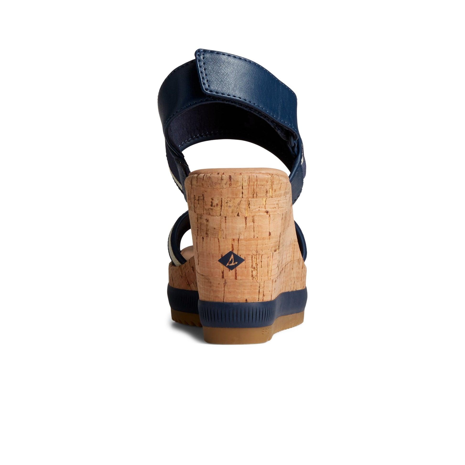 Close-up of the Navy Kennedy Wedge Strappy Wedge Sandals