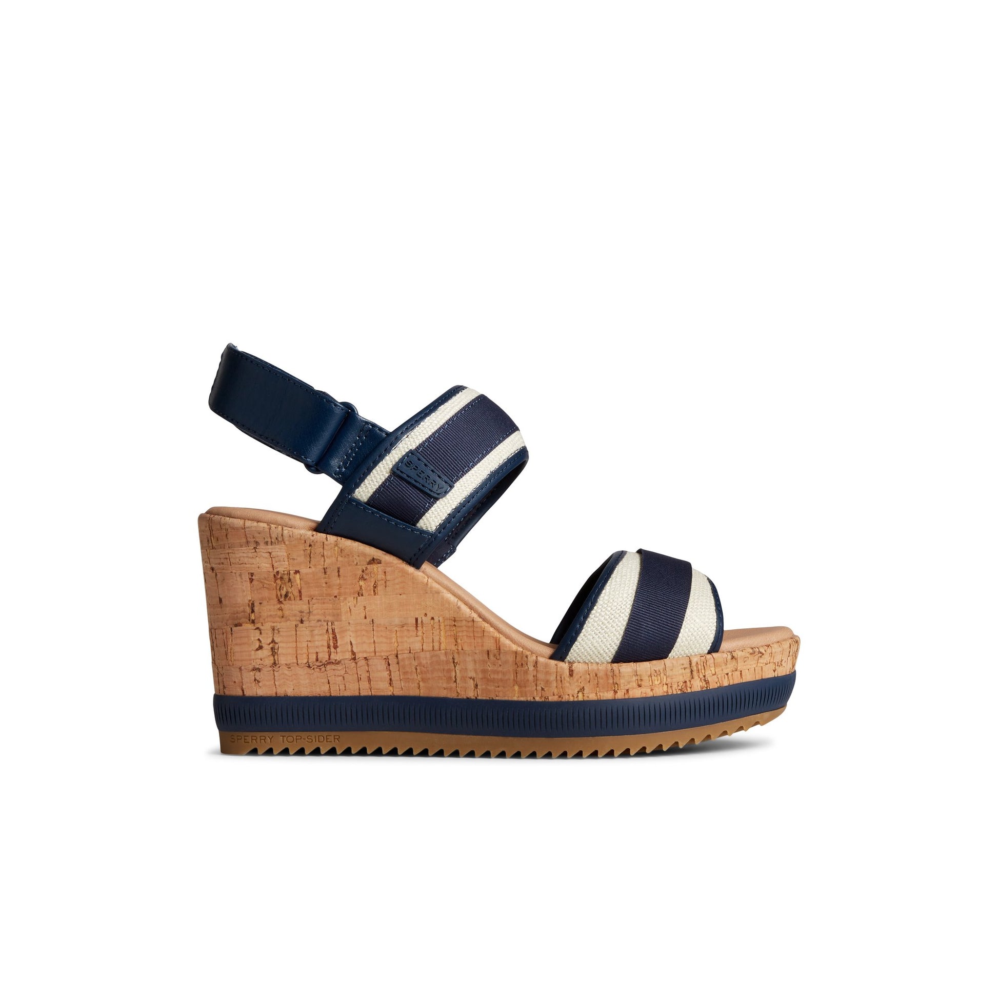 Main View of Navy Kennedy Wedge Strappy Wedge Sandals for Womens
