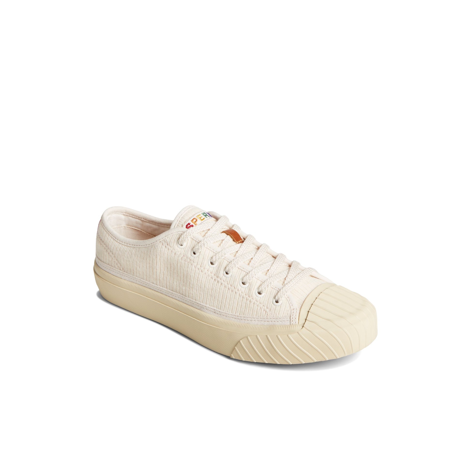 Three-quarter angle of White Overflow Racquet Oxford Pride Sneaker Tennis Sneakers's front side