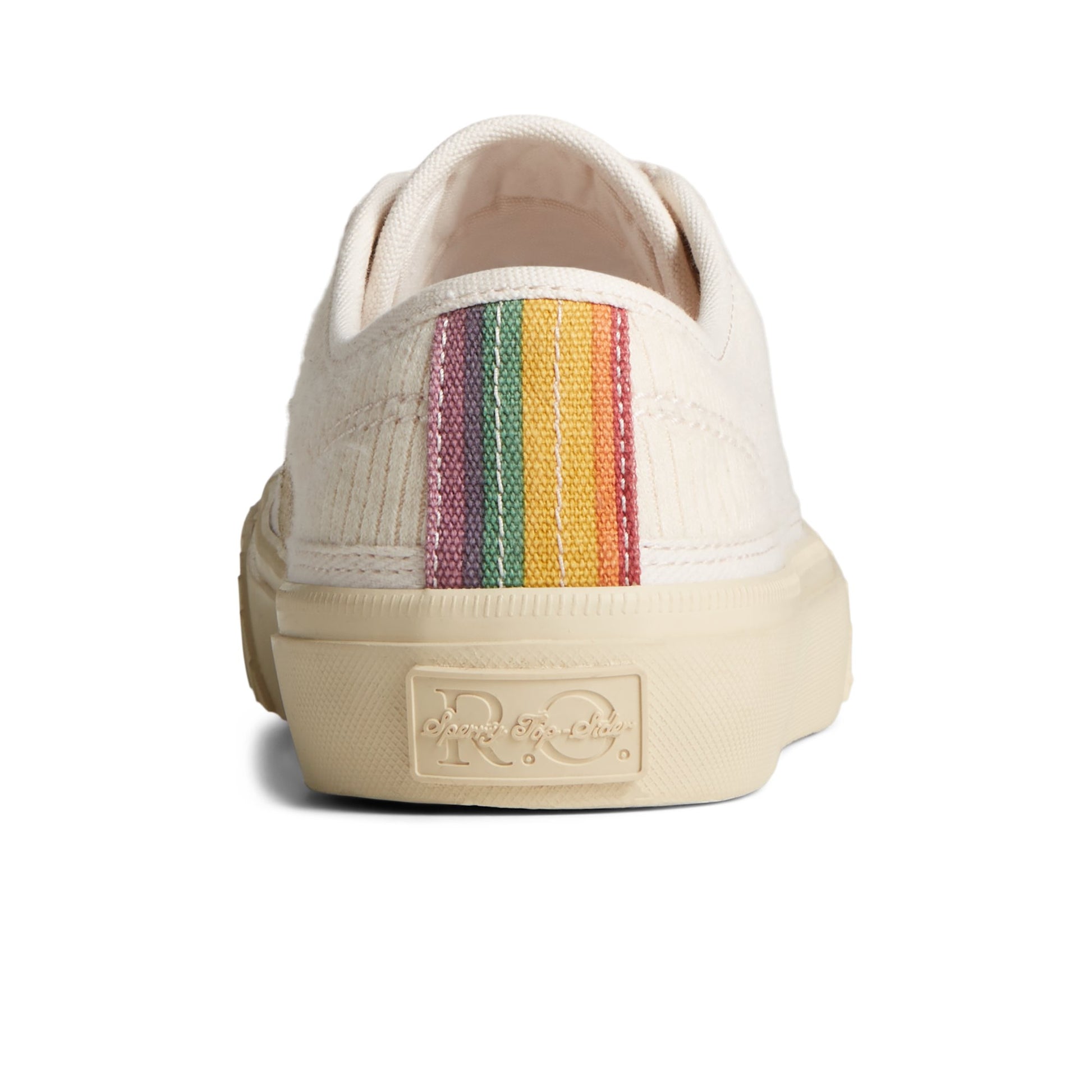 Close-up of the White Overflow Racquet Oxford Pride Sneaker Tennis Sneakers
