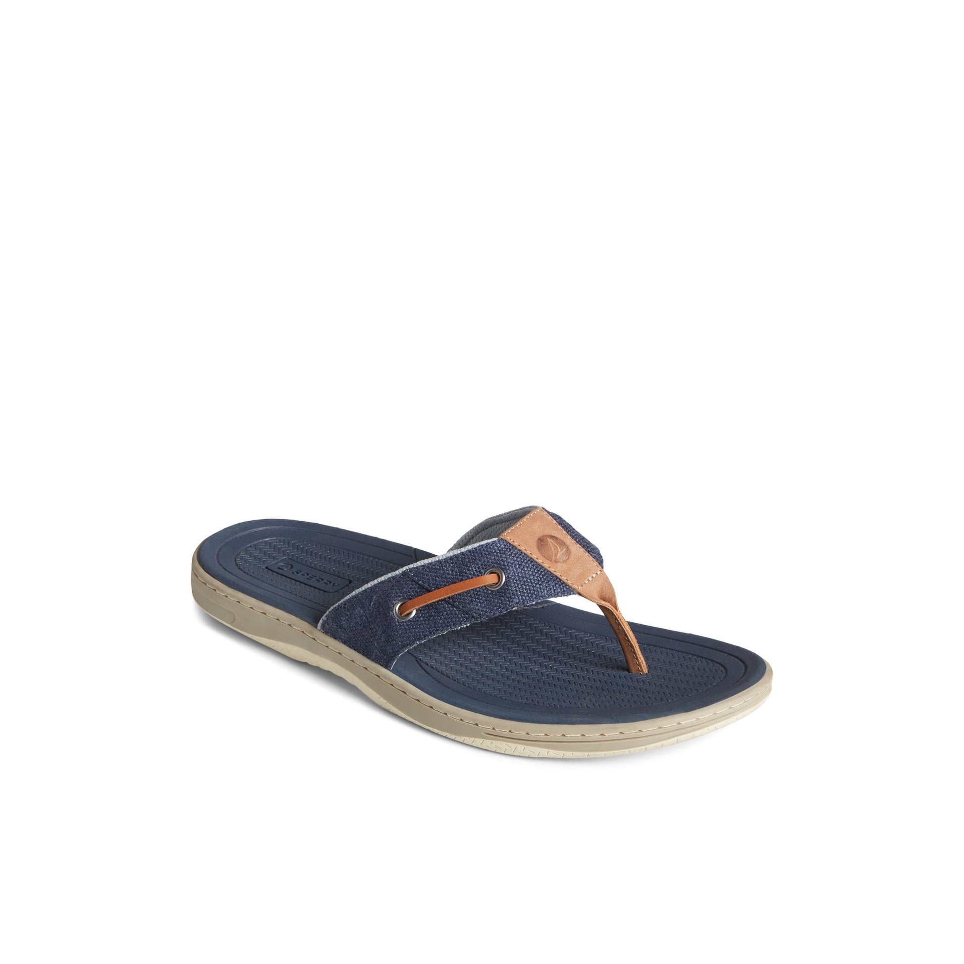 Three-quarter angle of Navy SeaCycled™ Baitfish Baja Flip Flop Flip Flop Thong Sandals's front side