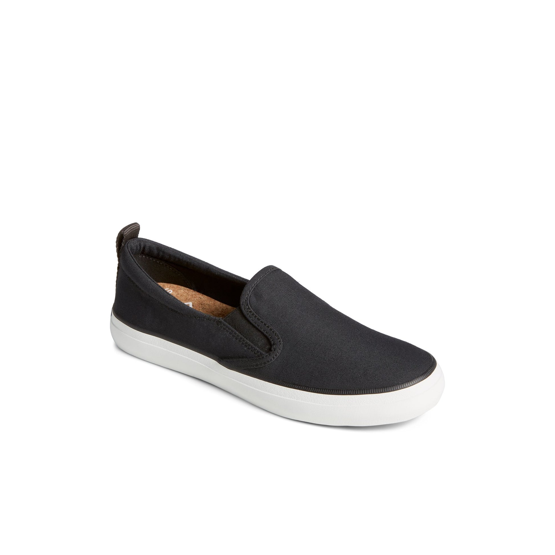 Three-quarter angle of Black SeaCycled™ Crest Twin Gore Canvas Sneaker Vulcanized Sneaker's front side