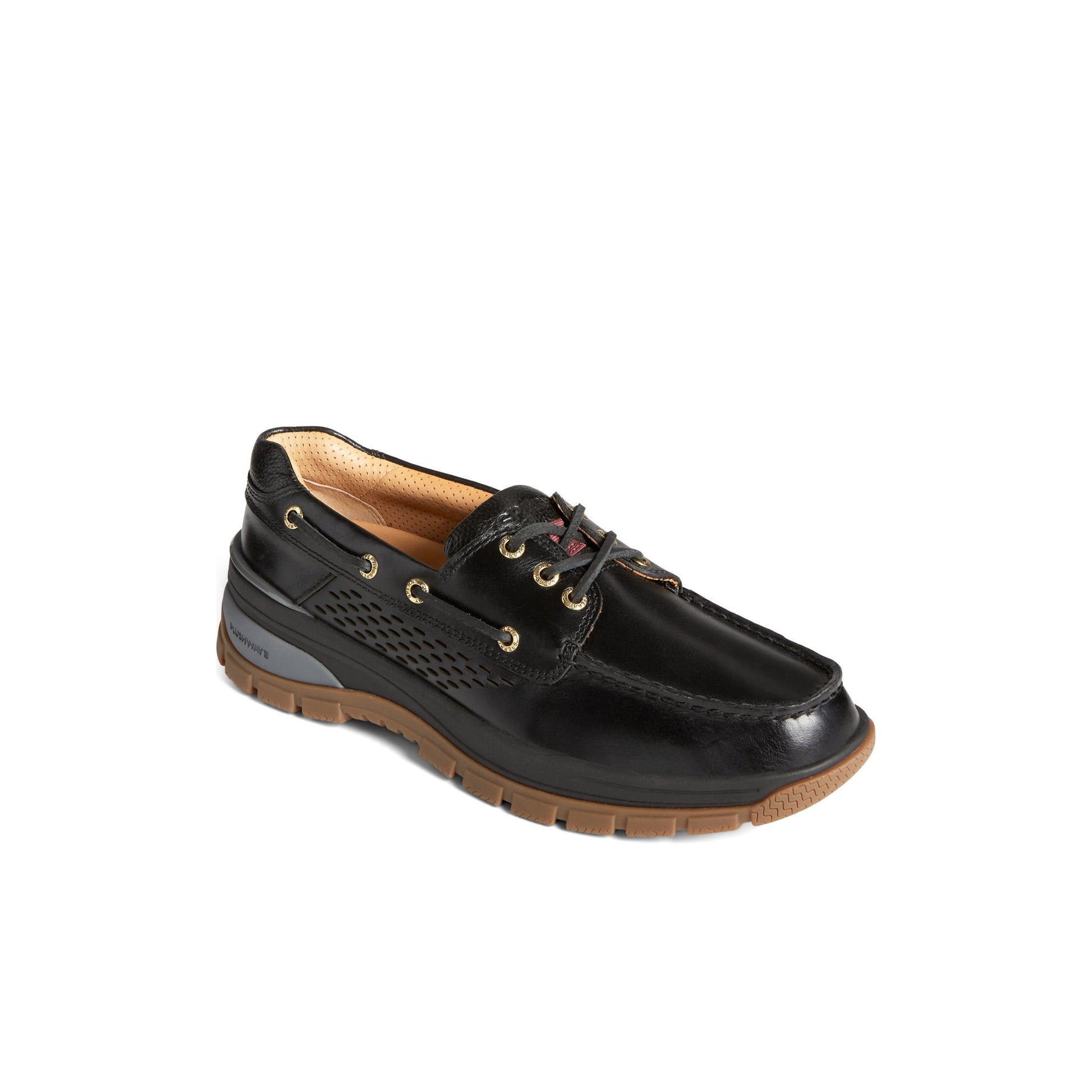 Three-quarter angle of Black Gold Cup™ Billfish™ PLUSHWAVE™ Boat Shoe Boat Shoes's front side