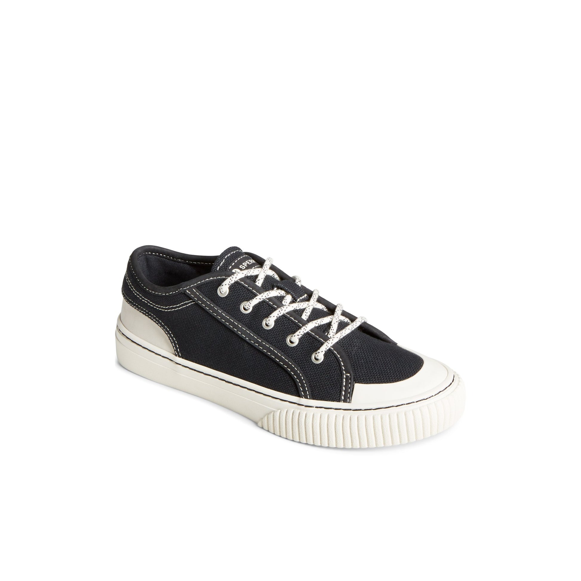 Three-quarter angle of Black Astor Sneaker Vulcanized Sneaker's front side