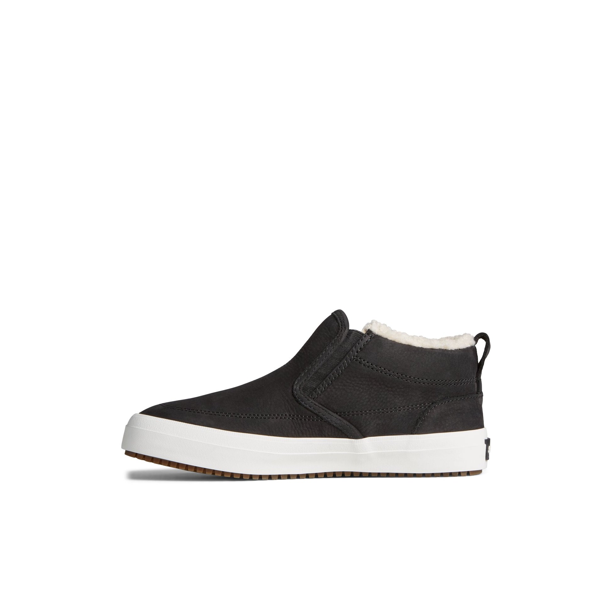 Side view of Black Crest Side Zip Cozy Sneaker Sneaker Boots