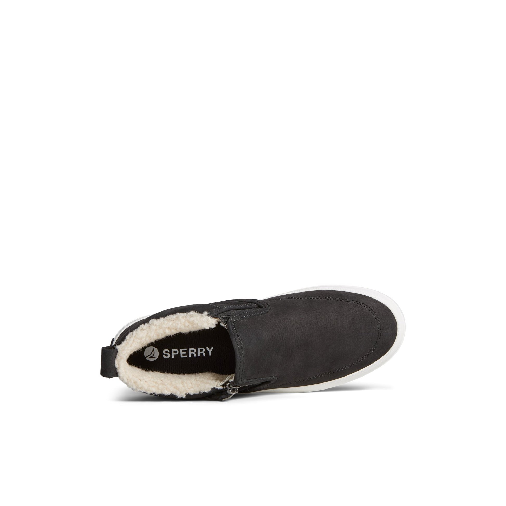 Top-down view of the Black Crest Side Zip Cozy Sneaker Sneaker Boots