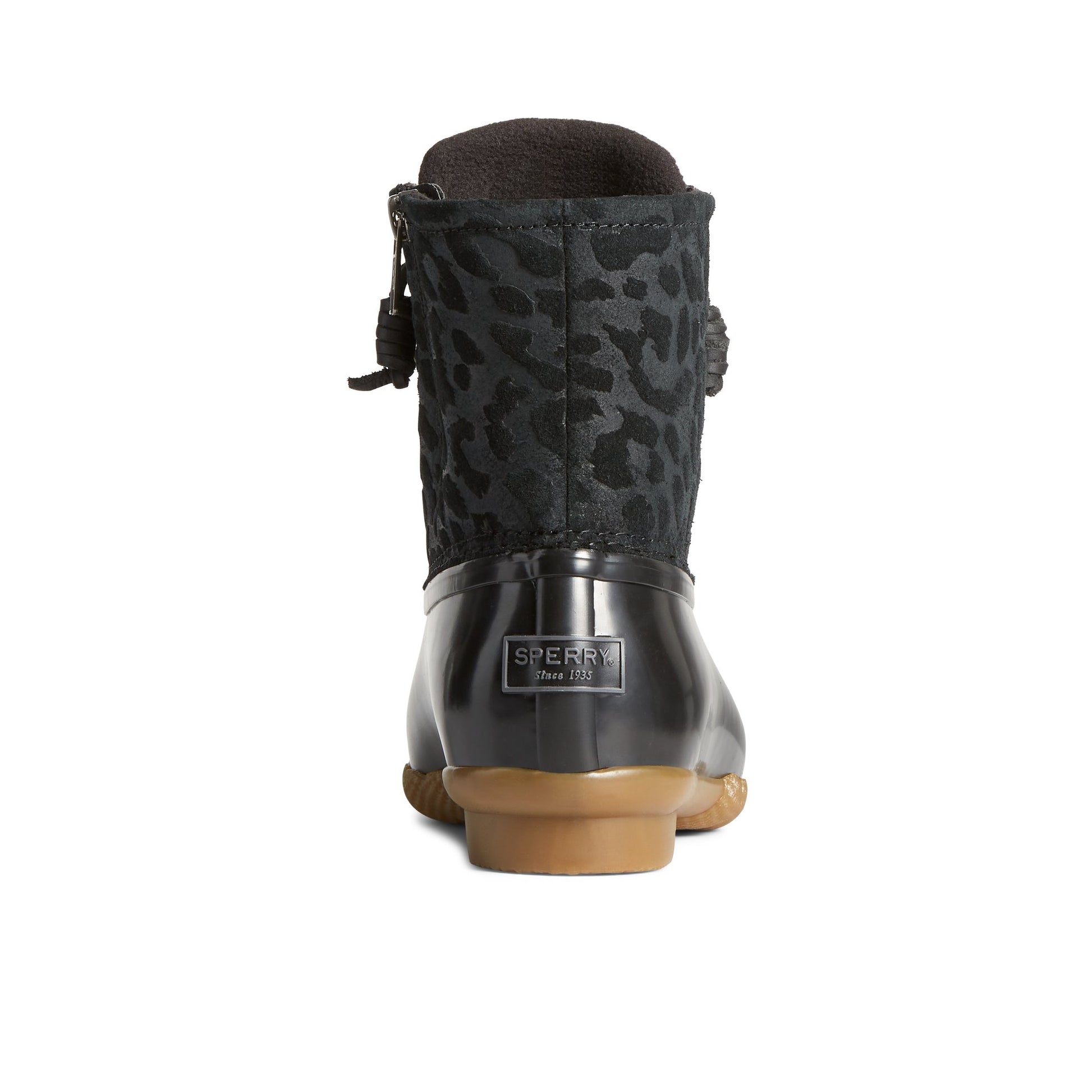 Close-up of the Black Saltwater™ Cheetah Duck Boot Duck Boots