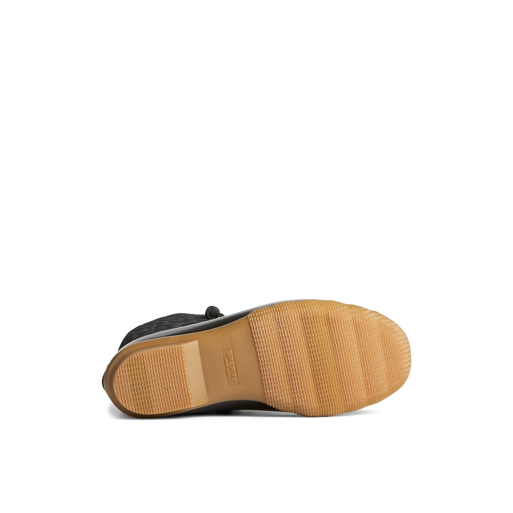 View of Black Saltwater™ Cheetah Duck Boot Duck Boots's sole
