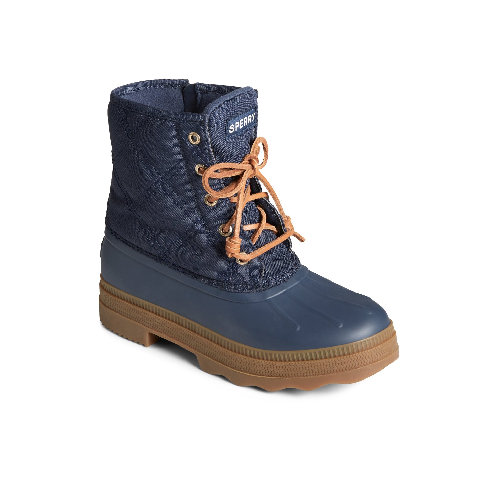 Three-quarter angle of Navy Saltwater™ 2.0 Textile Duck Boot Duck Boots's front side