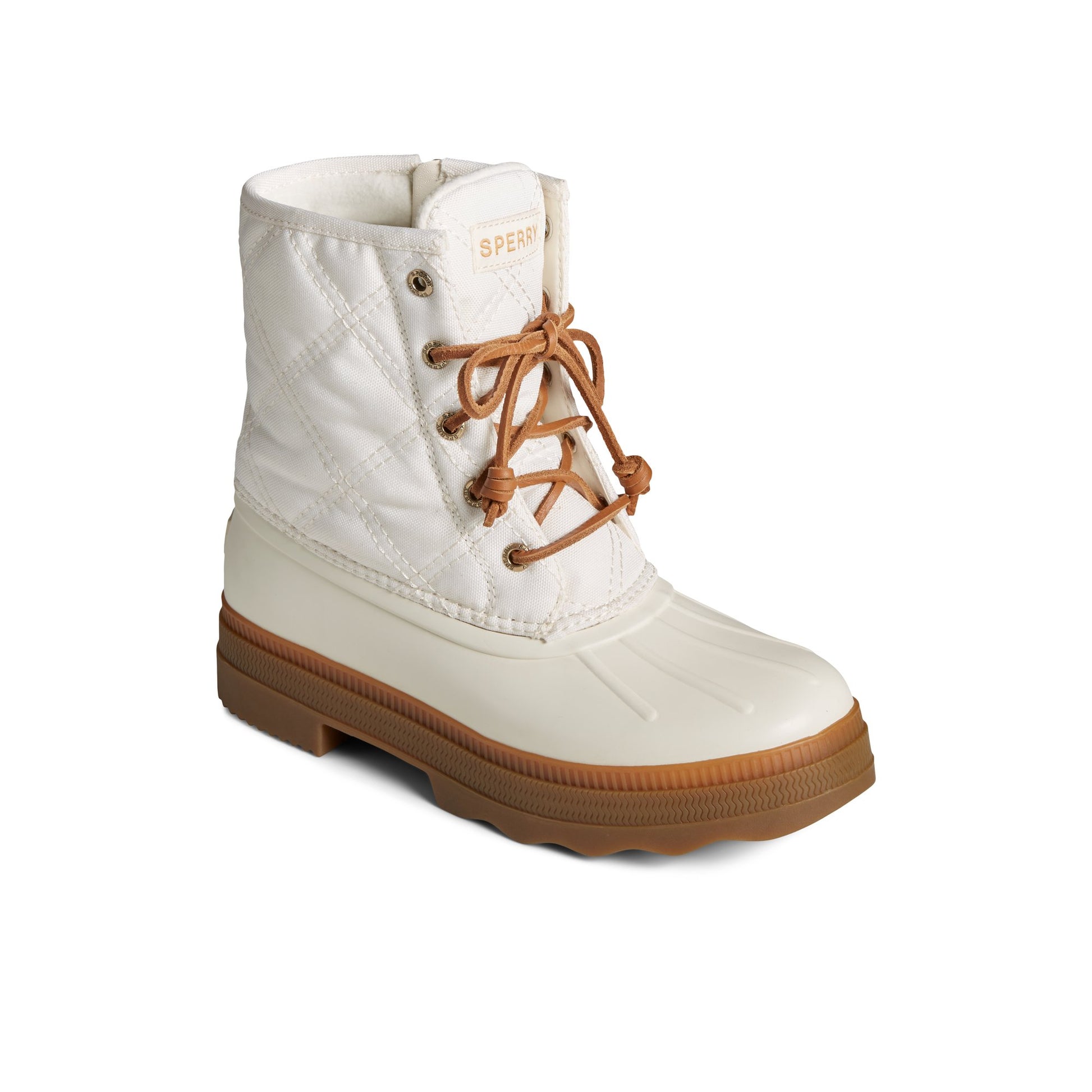 Three-quarter angle of White Saltwater 2.0 Textile Duck Boot Duck Boots's front side