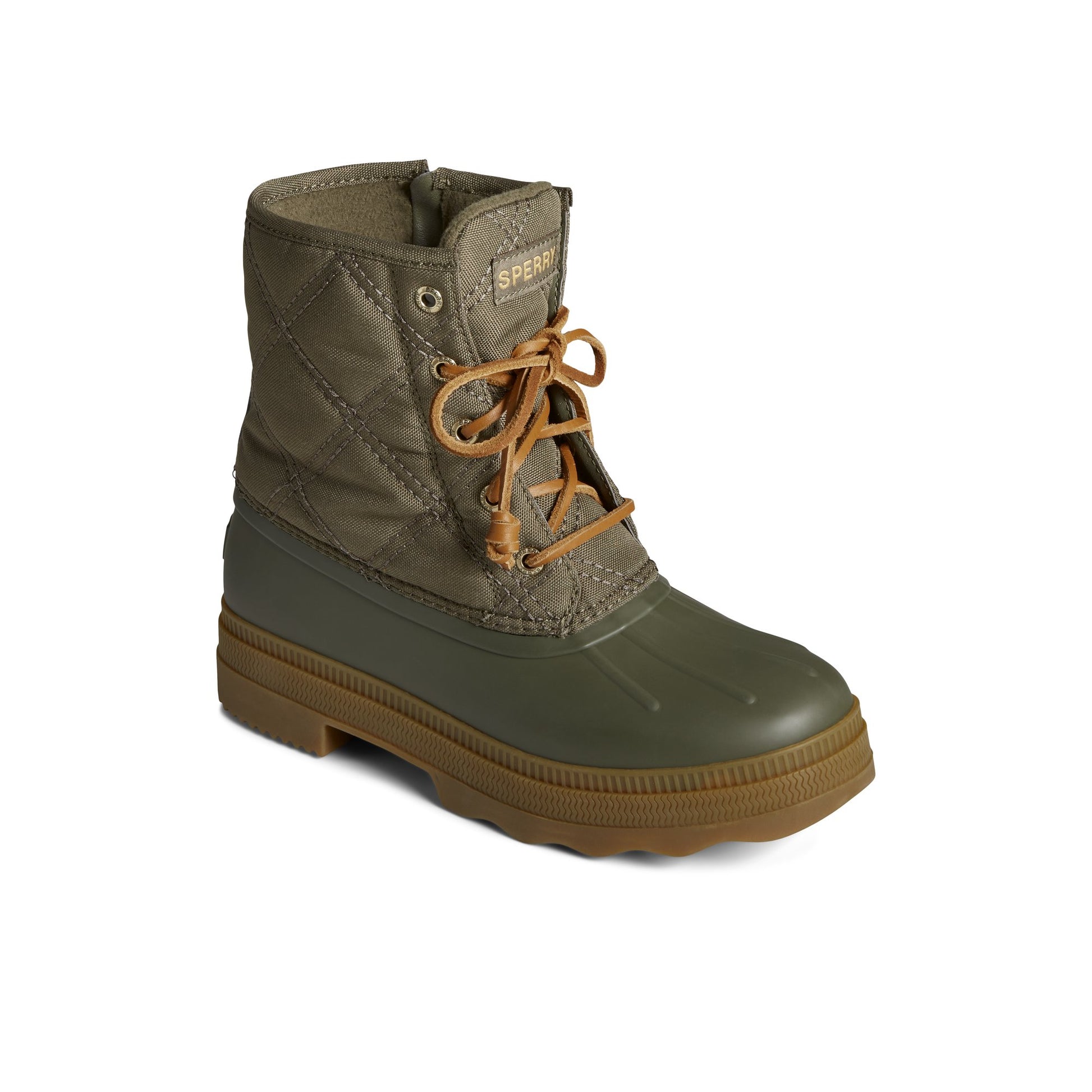 Three-quarter angle of Medium Green Saltwater™ 2.0 Textile Duck Boot Duck Boots's front side
