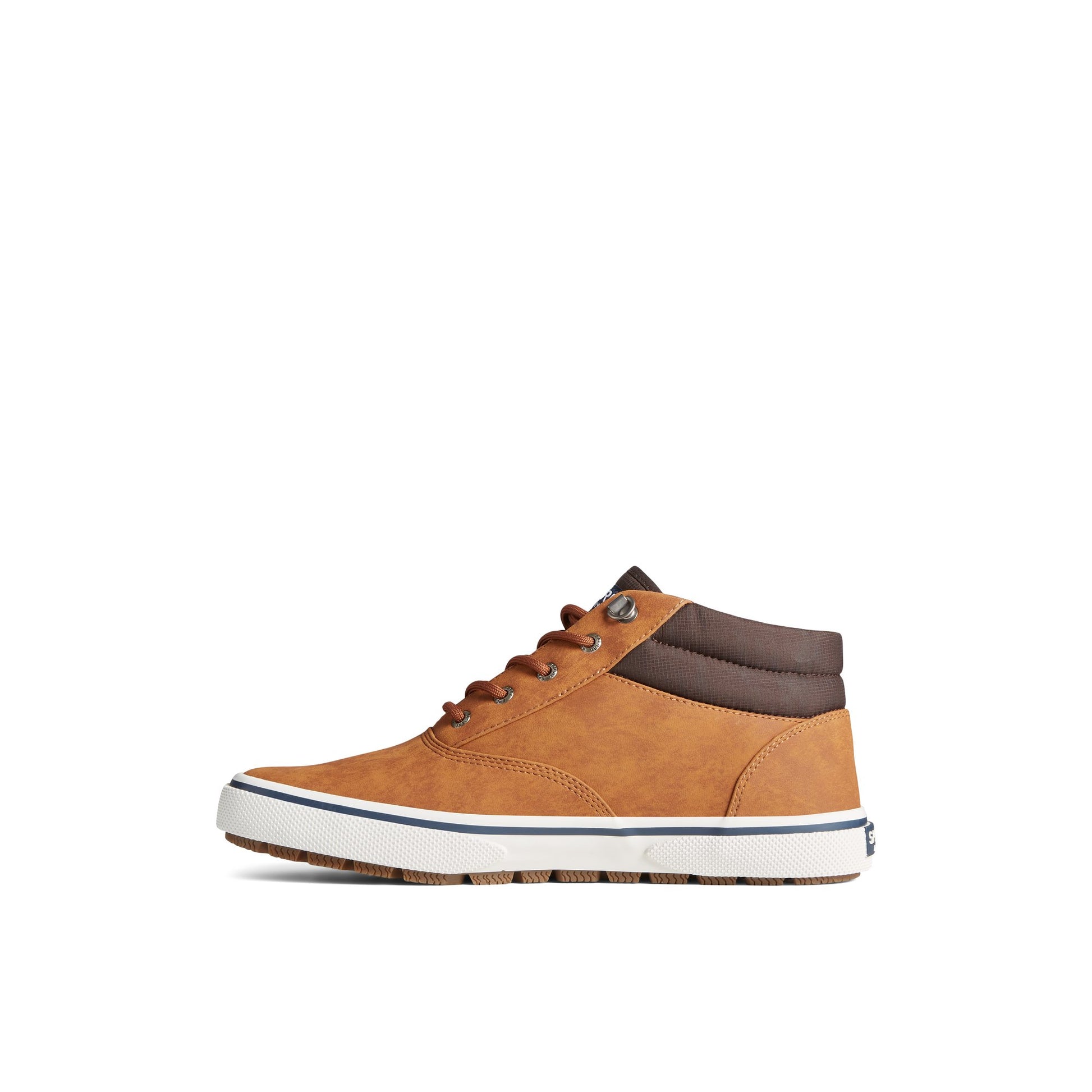 Side view of Medium Beige Halyard Storm Chukka High Top Sneakers