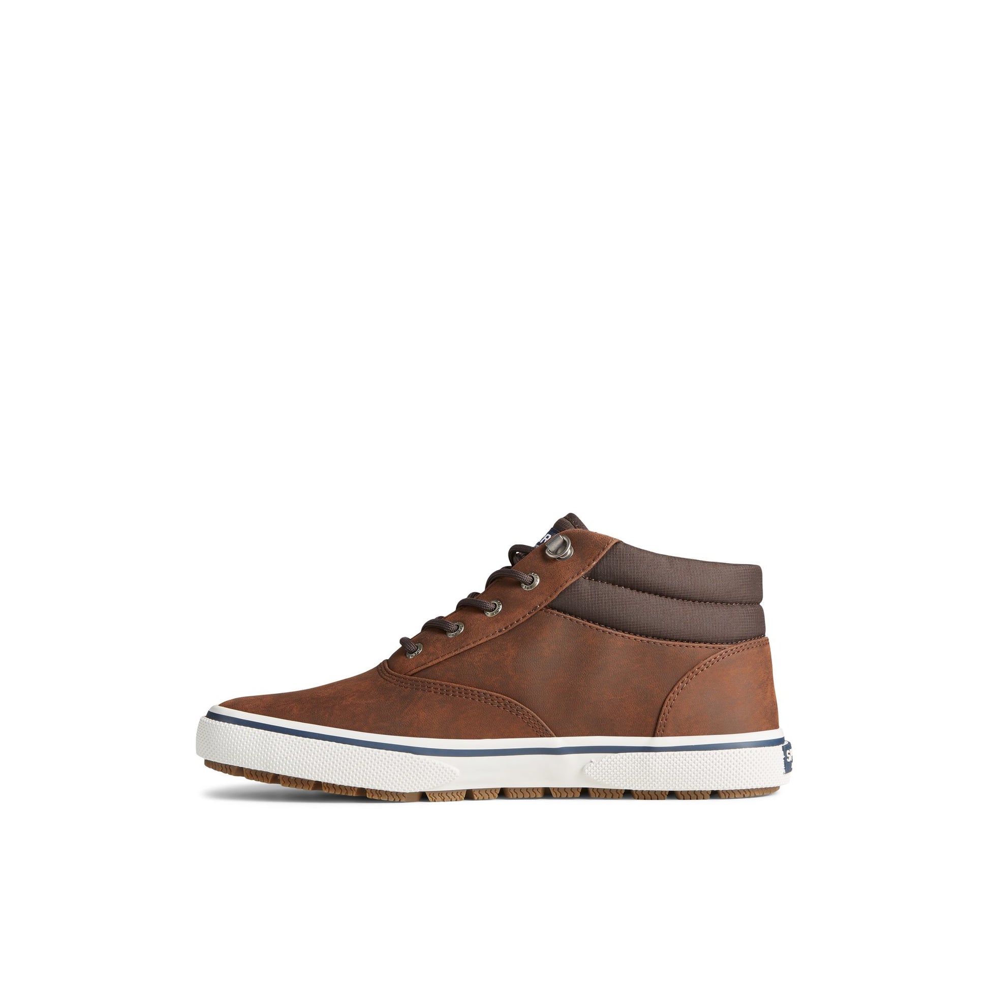 Side view of Brown Halyard Storm Chukka High Top Sneakers