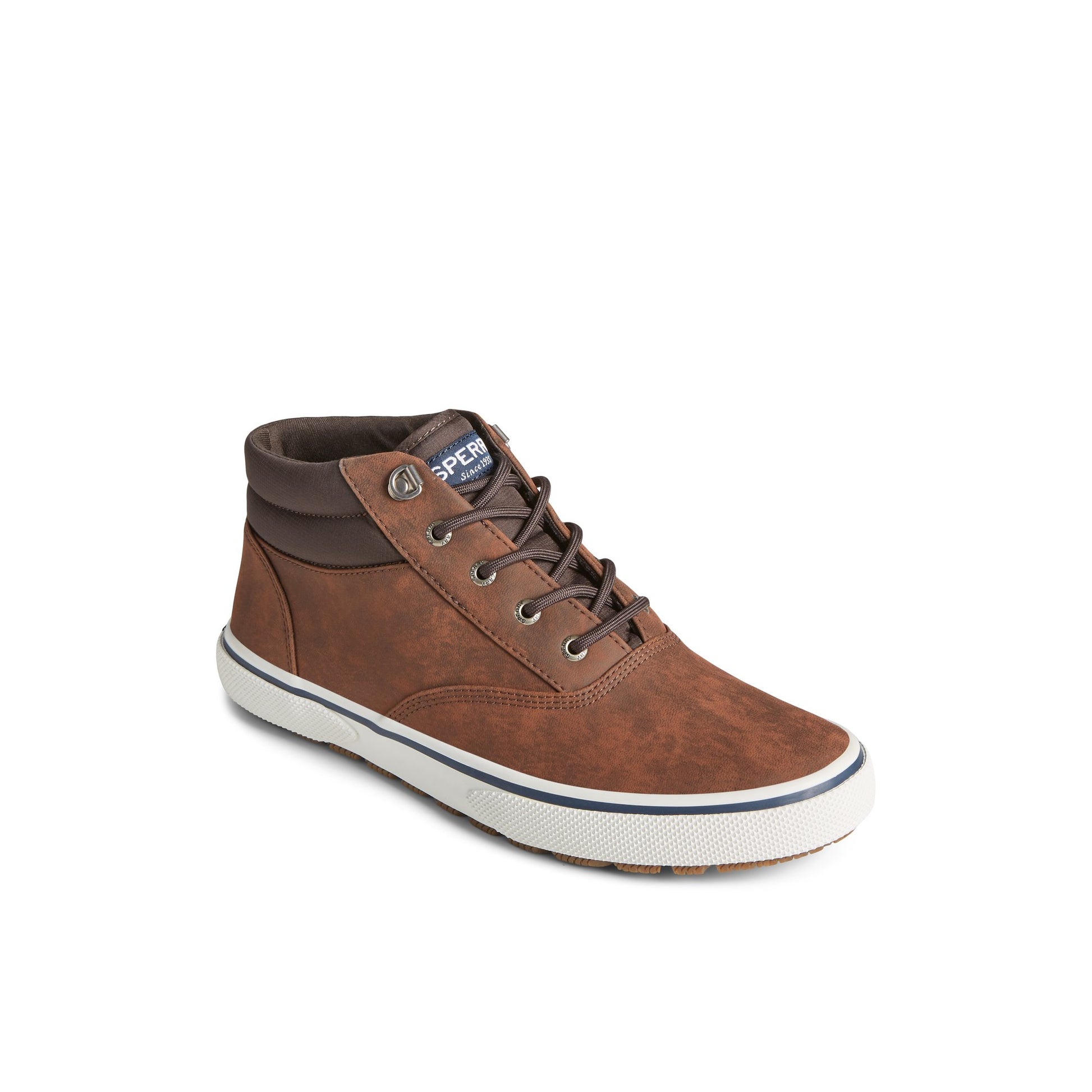 Three-quarter angle of Brown Halyard Storm Chukka High Top Sneakers's front side