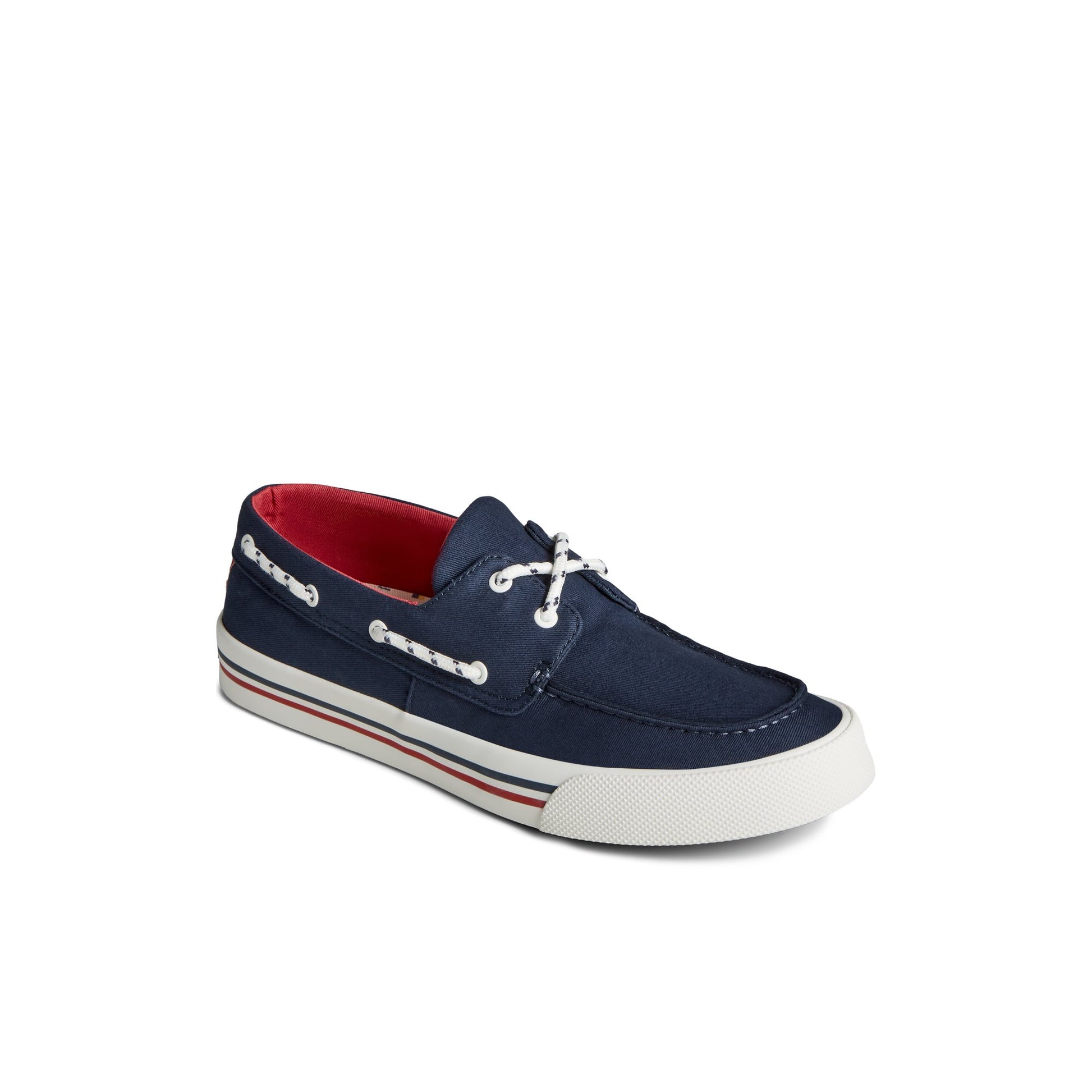 Three-quarter angle of Navy Bahama II Nautical Sneaker Boat Shoe's front side