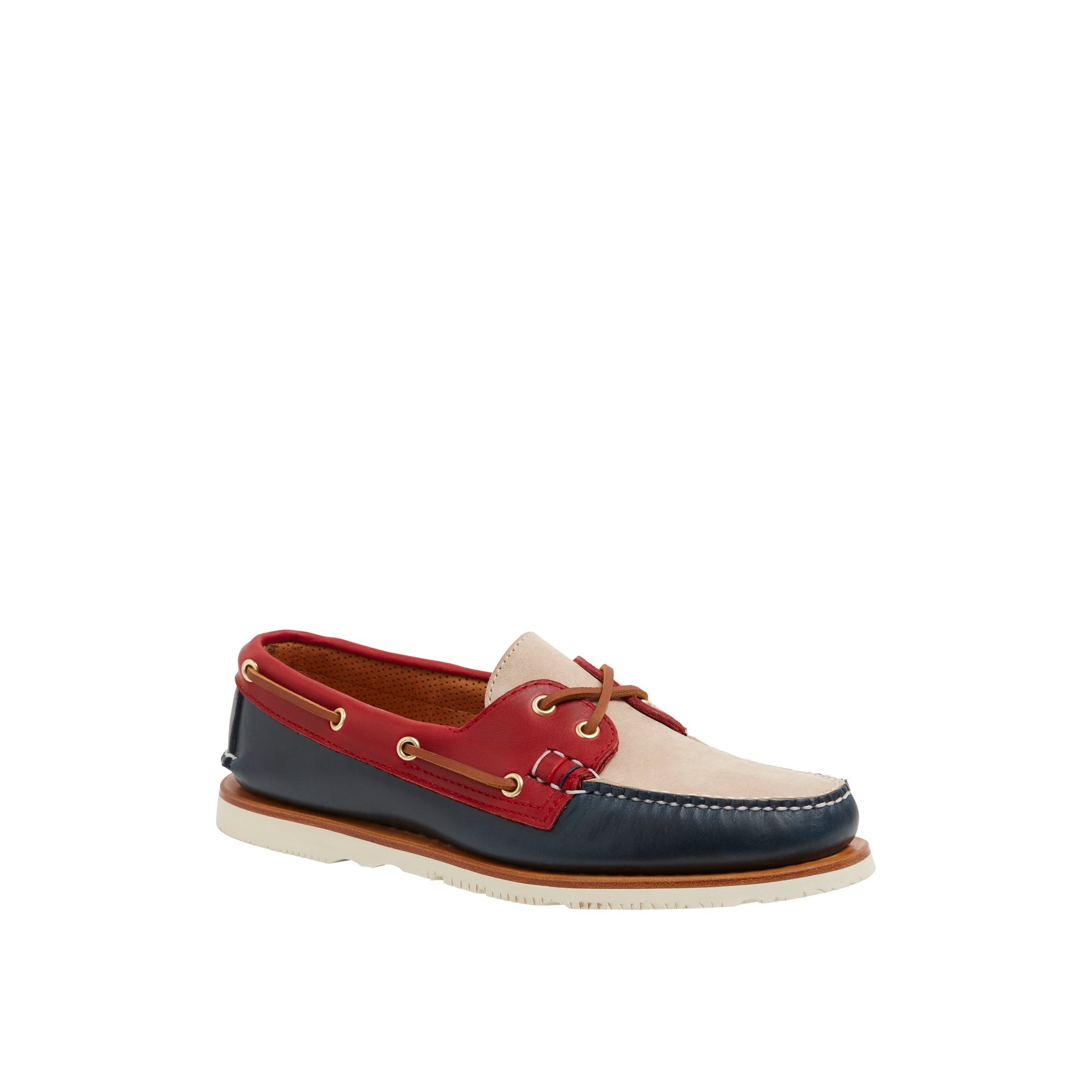 Three-quarter angle of Red Gold Cup™ Authentic Original™ Handcrafted in Maine Tri-Tone Boat Shoe Boat Shoes's front side