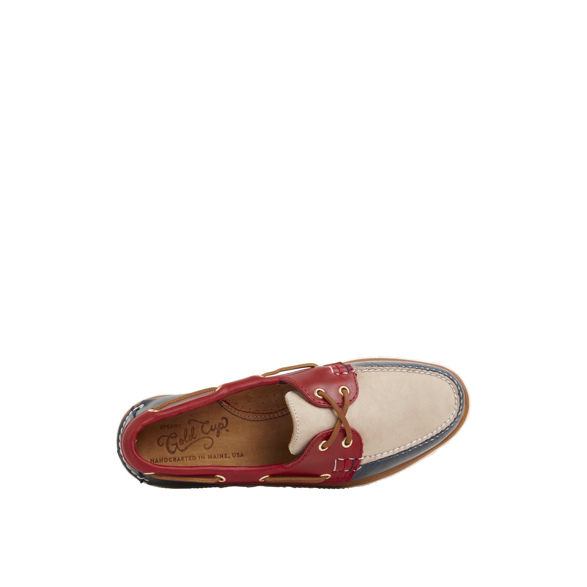 Top-down view of the Red Gold Cup™ Authentic Original™ Handcrafted in Maine Tri-Tone Boat Shoe Boat Shoes