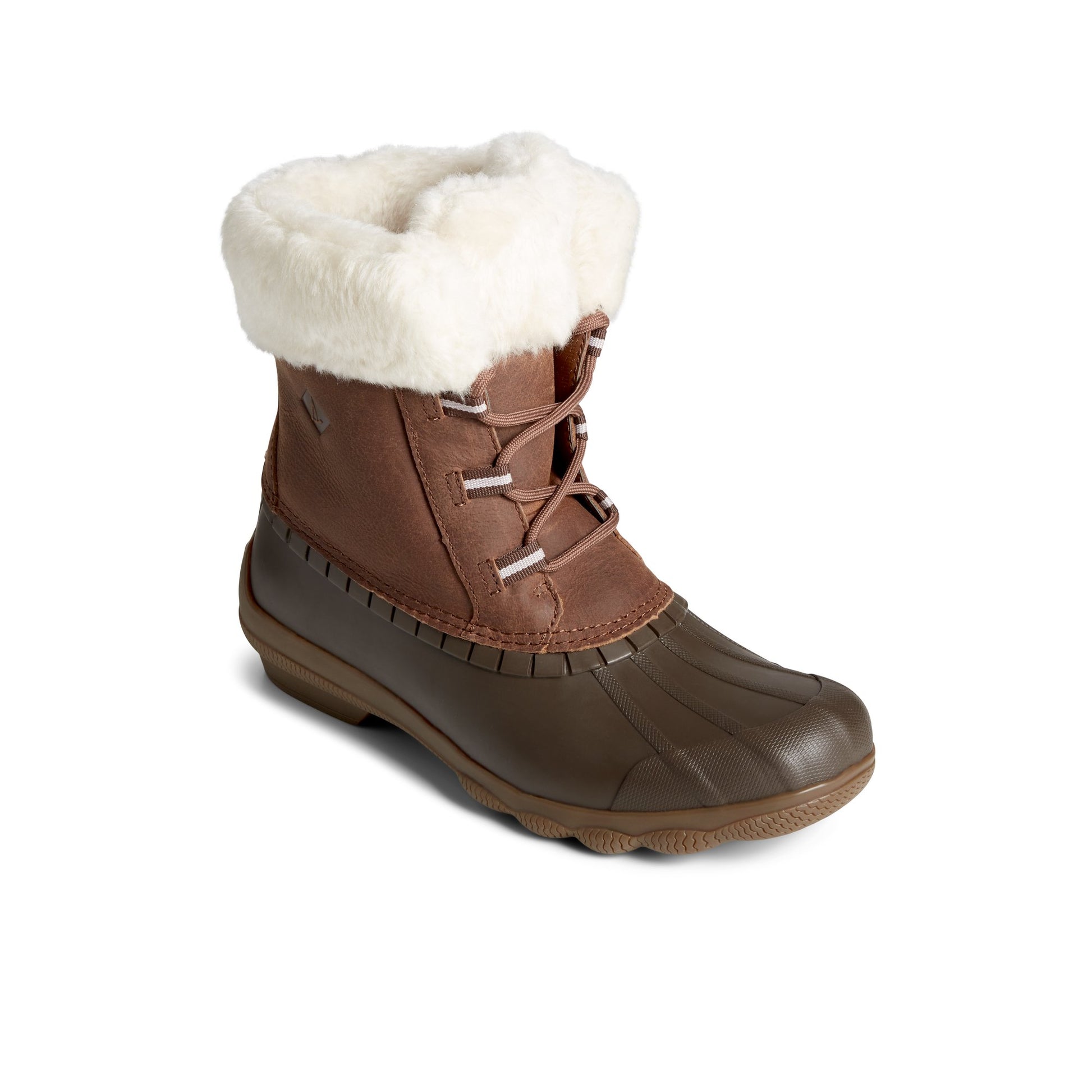 Three-quarter angle of Brown Syren Alpine Leather Boot Duck Boots's front side