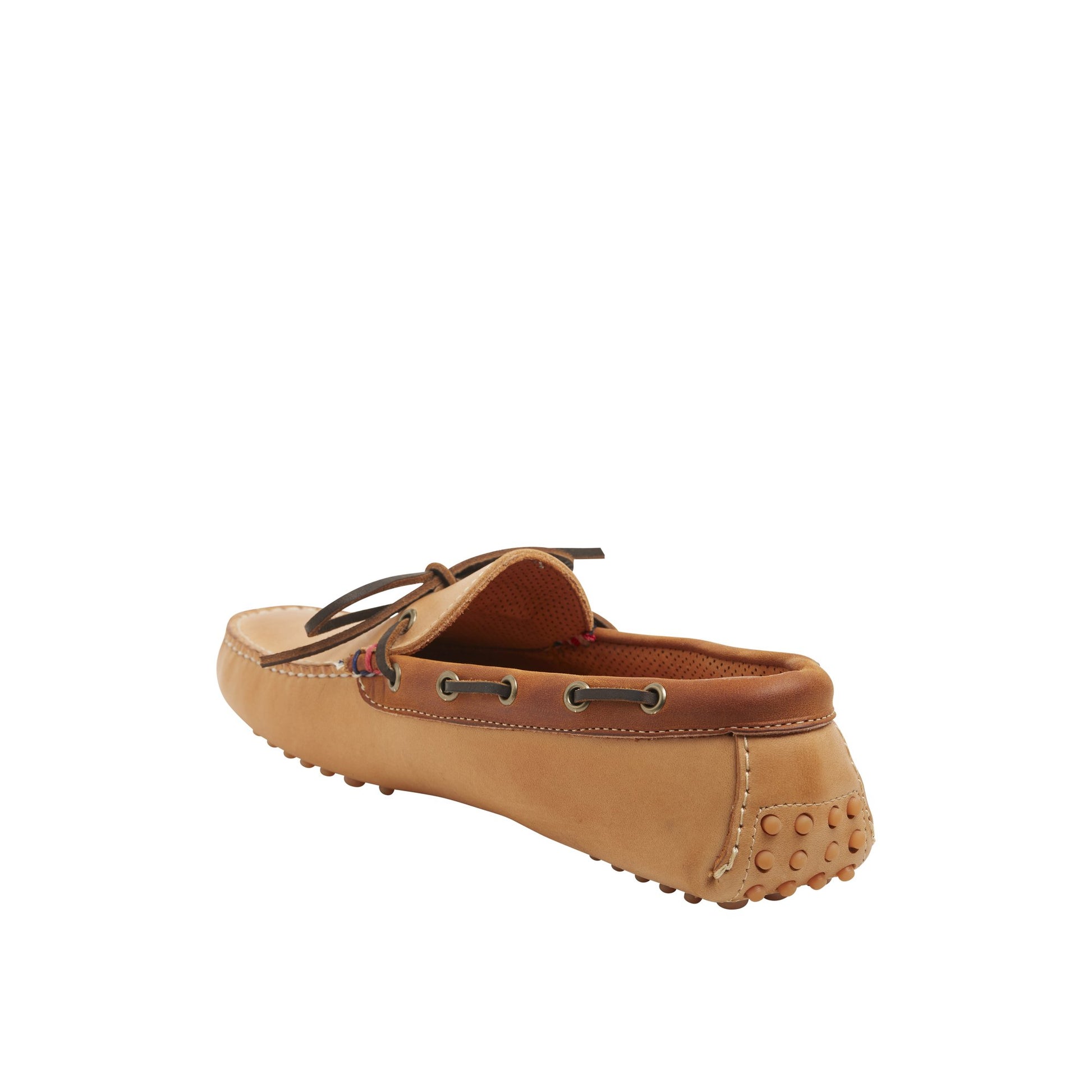 Close-up of the Medium Beige Gold Cup™ Handcrafted in Maine 1-Eye Driver Boat Shoe