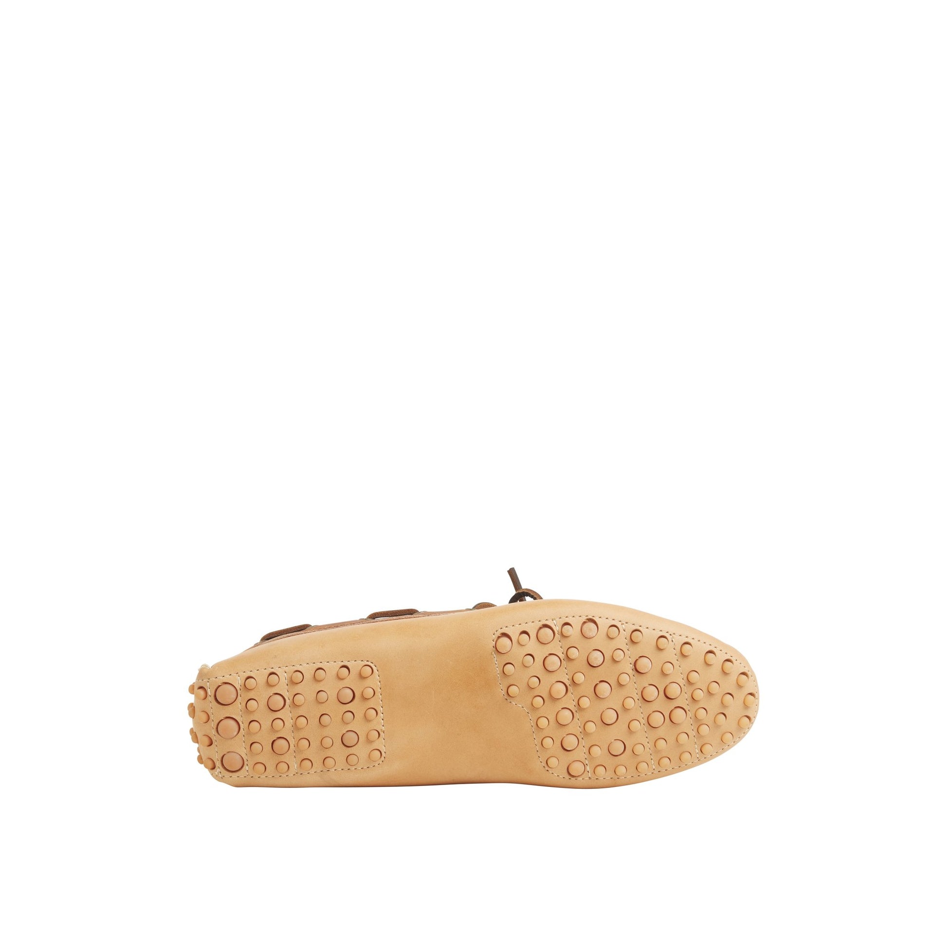 View of Medium Beige Gold Cup™ Handcrafted in Maine 1-Eye Driver Boat Shoe's sole