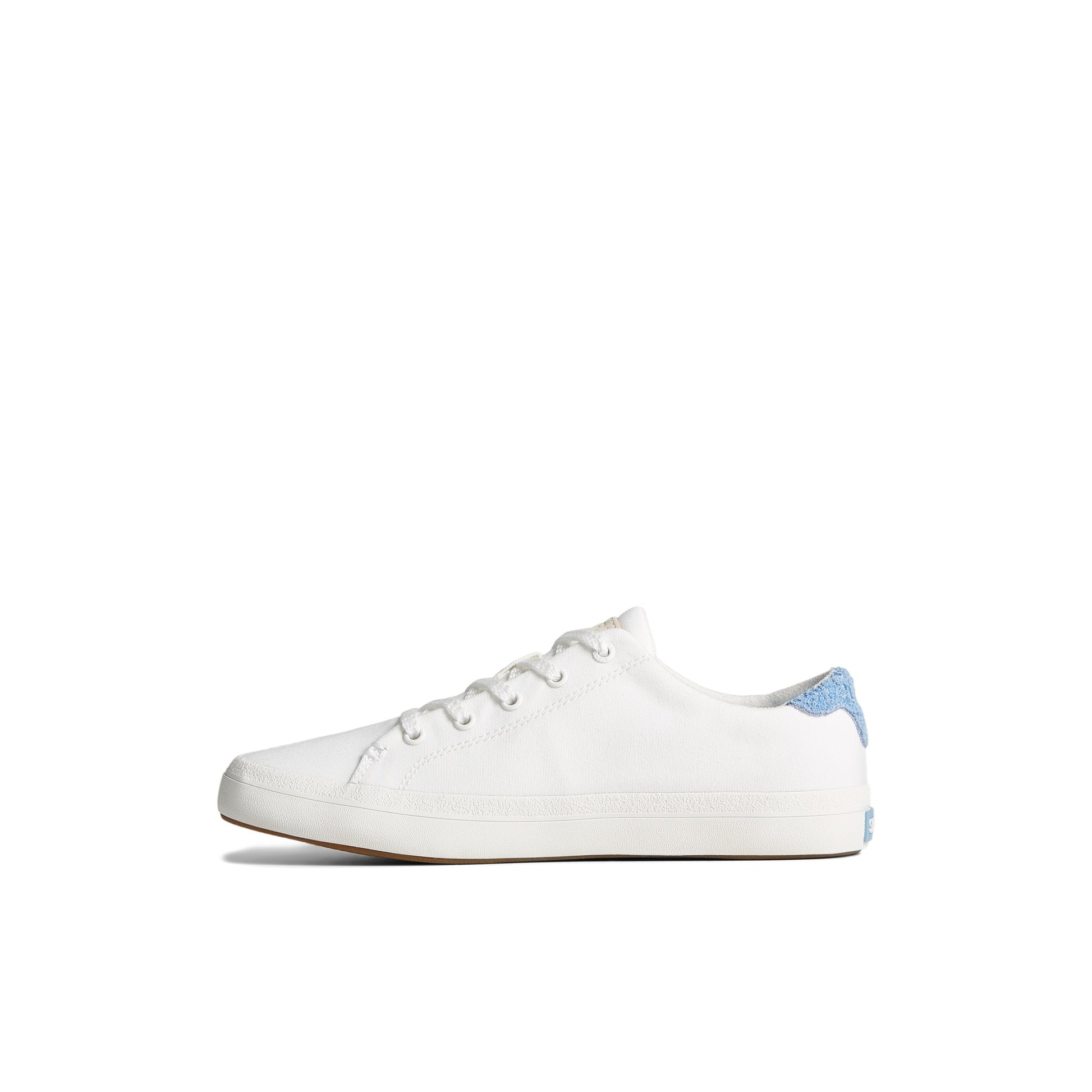 Side view of White Sandy Gingham Sneaker Vulcanized Tennis Sneaker