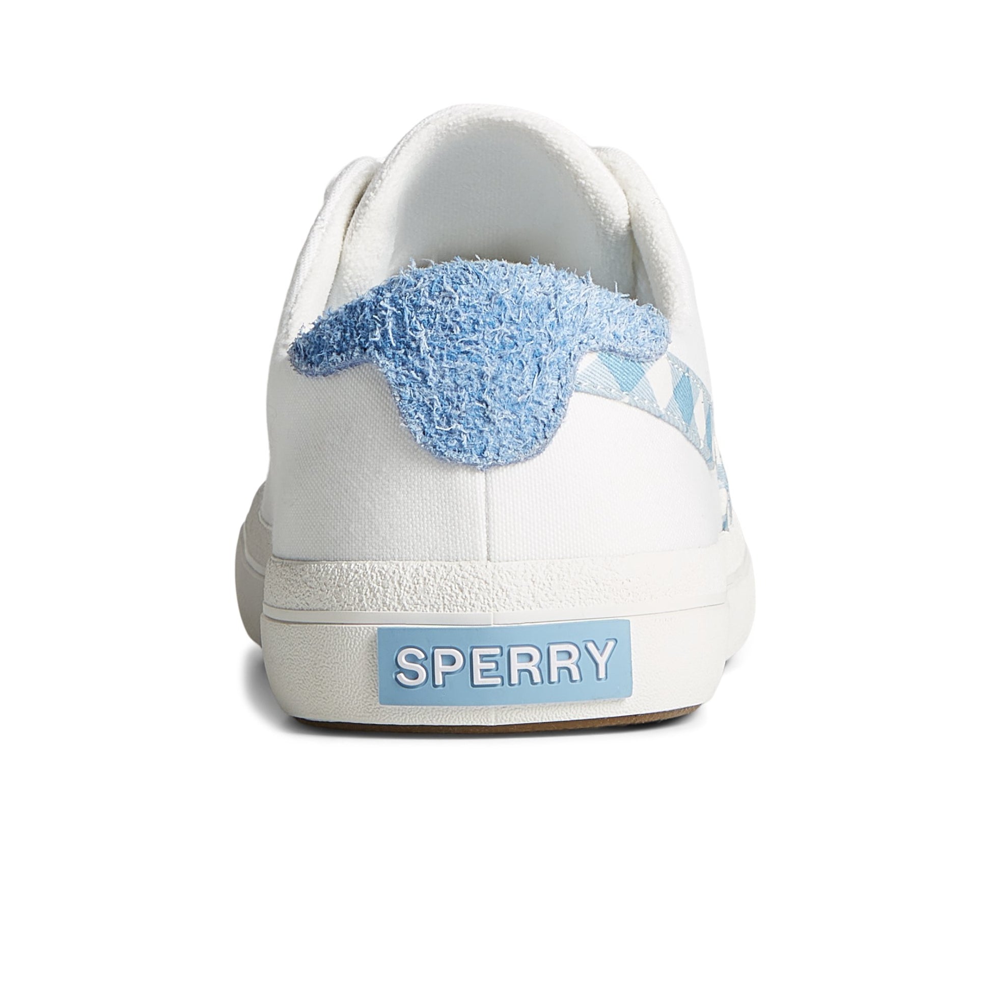 Close-up of the White Sandy Gingham Sneaker Vulcanized Tennis Sneaker
