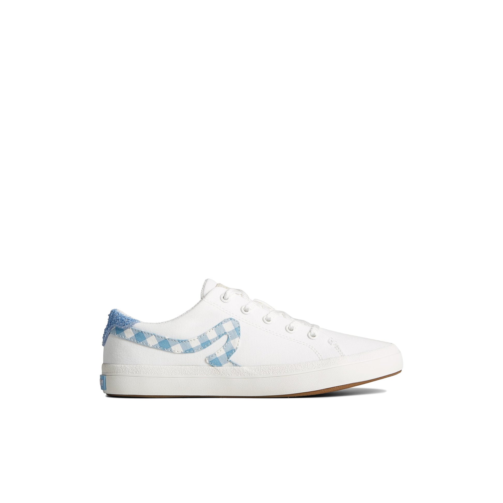 Main View of White Sandy Gingham Sneaker Vulcanized Tennis Sneaker for Womens