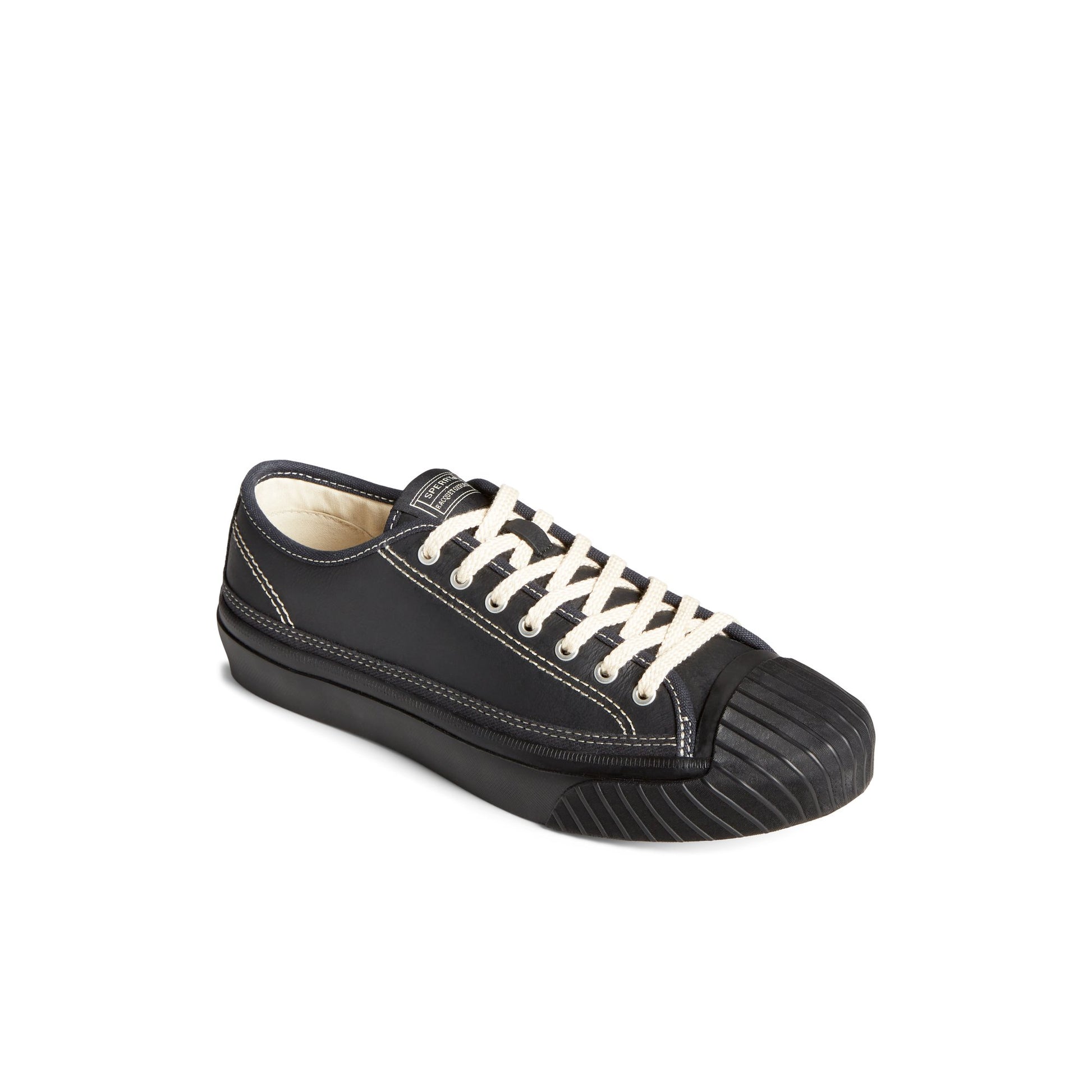 Three-quarter angle of Black Racquet Oxford Tennis Sneakers's front side
