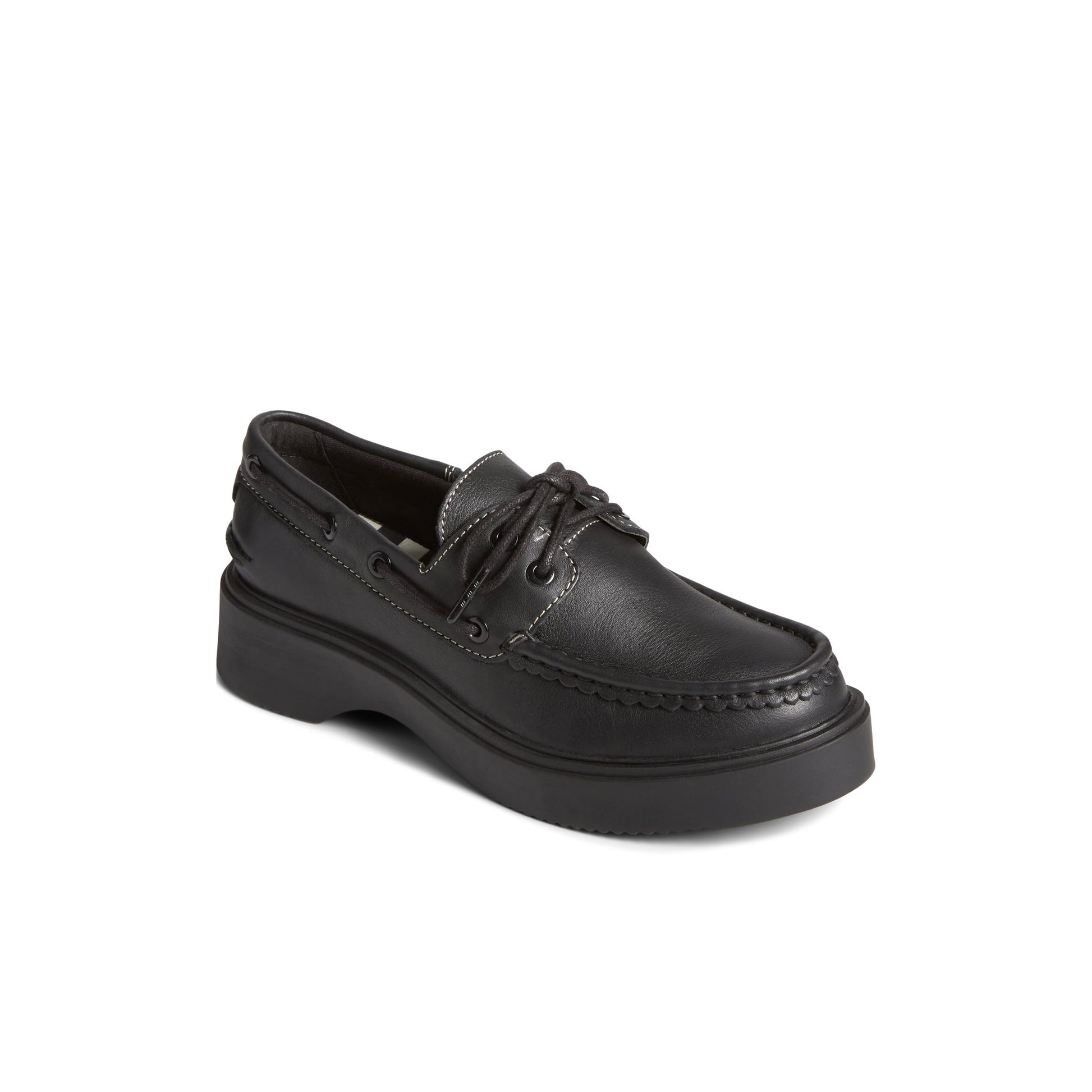 Three-quarter angle of Black Bayside Boat Shoe Boat Shoes's front side