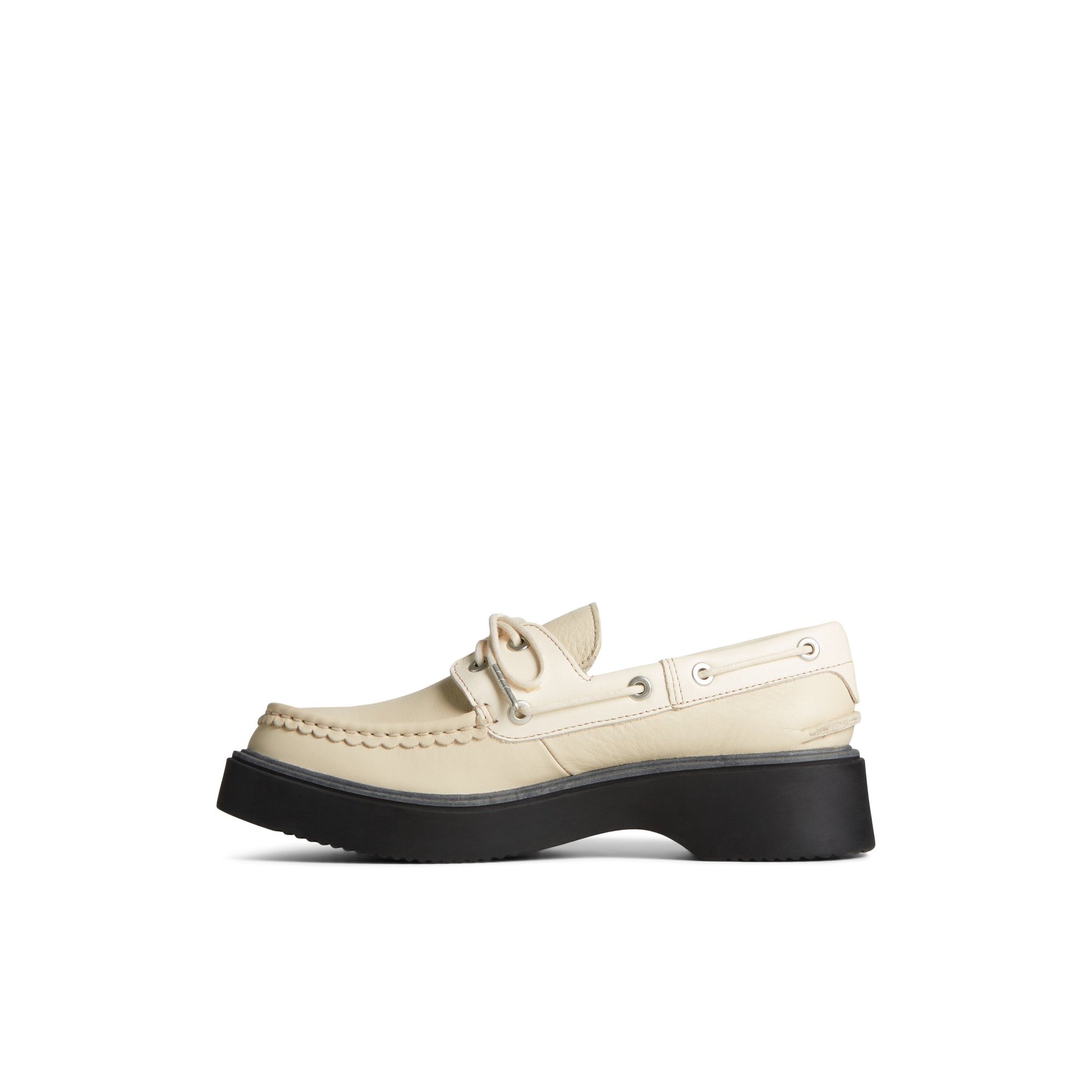 Side view of White Bayside Boat Shoe Boat Shoes