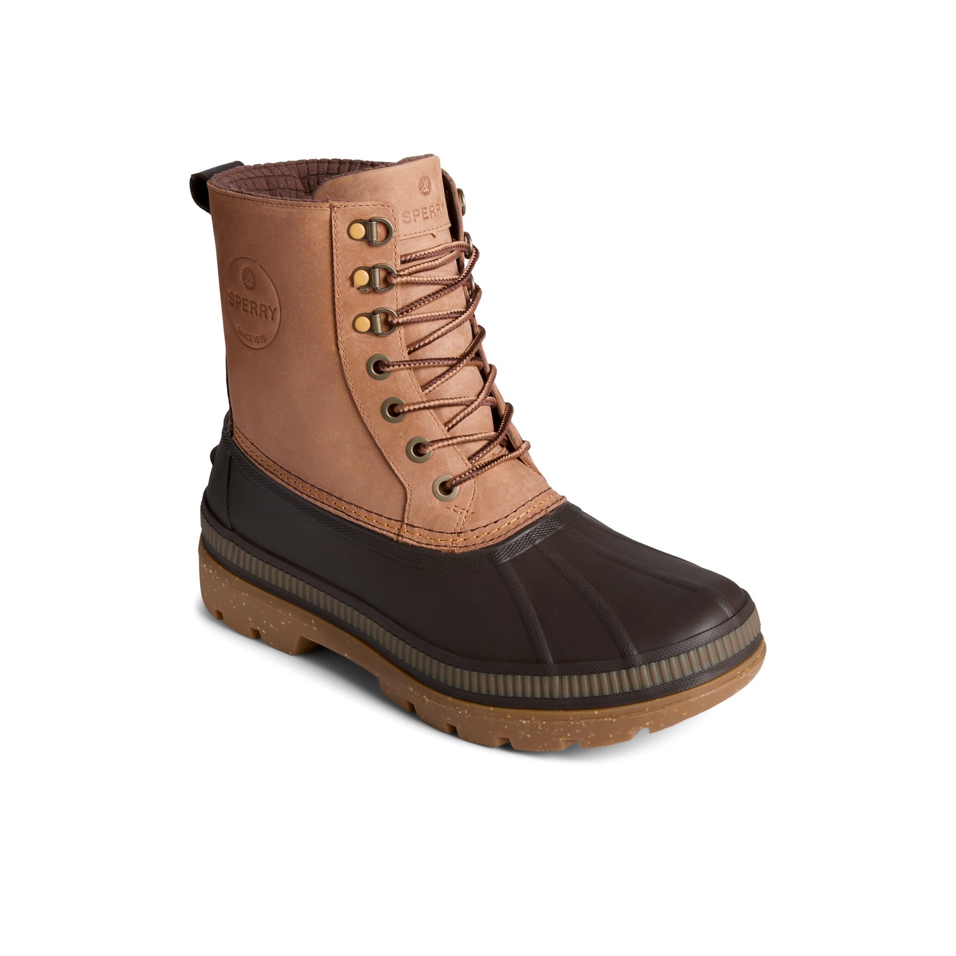 Three-quarter angle of Medium Beige Ice Bay Thinsulate™ Tall Duck Boot Duck Boots's front side