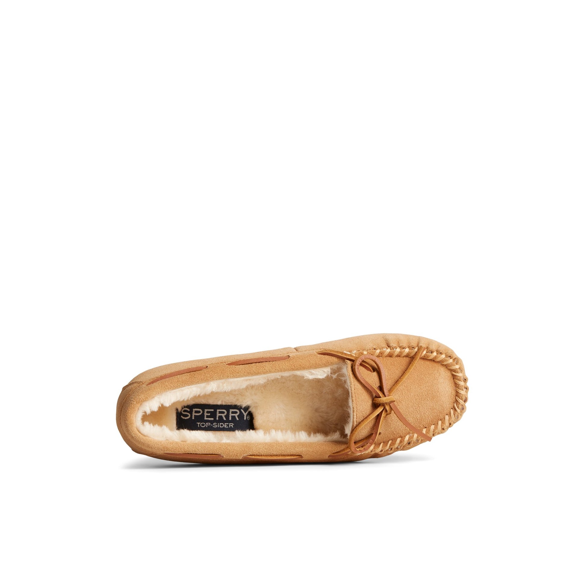Top-down view of the Medium Beige Reina 1-Eye Slipper Moccasin Slipper