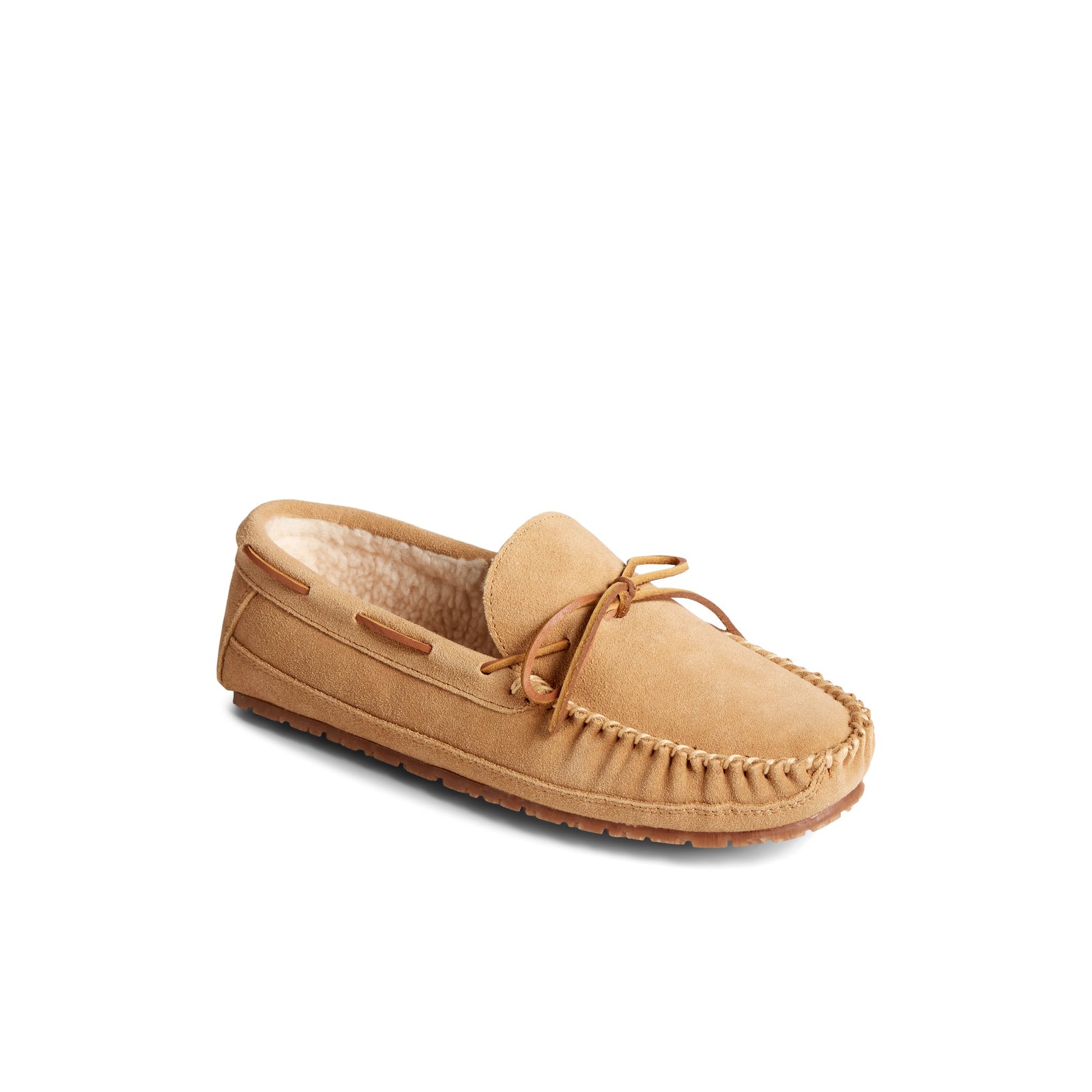 Three-quarter angle of Light Brown Brandon 1-Eye Moccasin Slipper Moccasin Slipper's front side