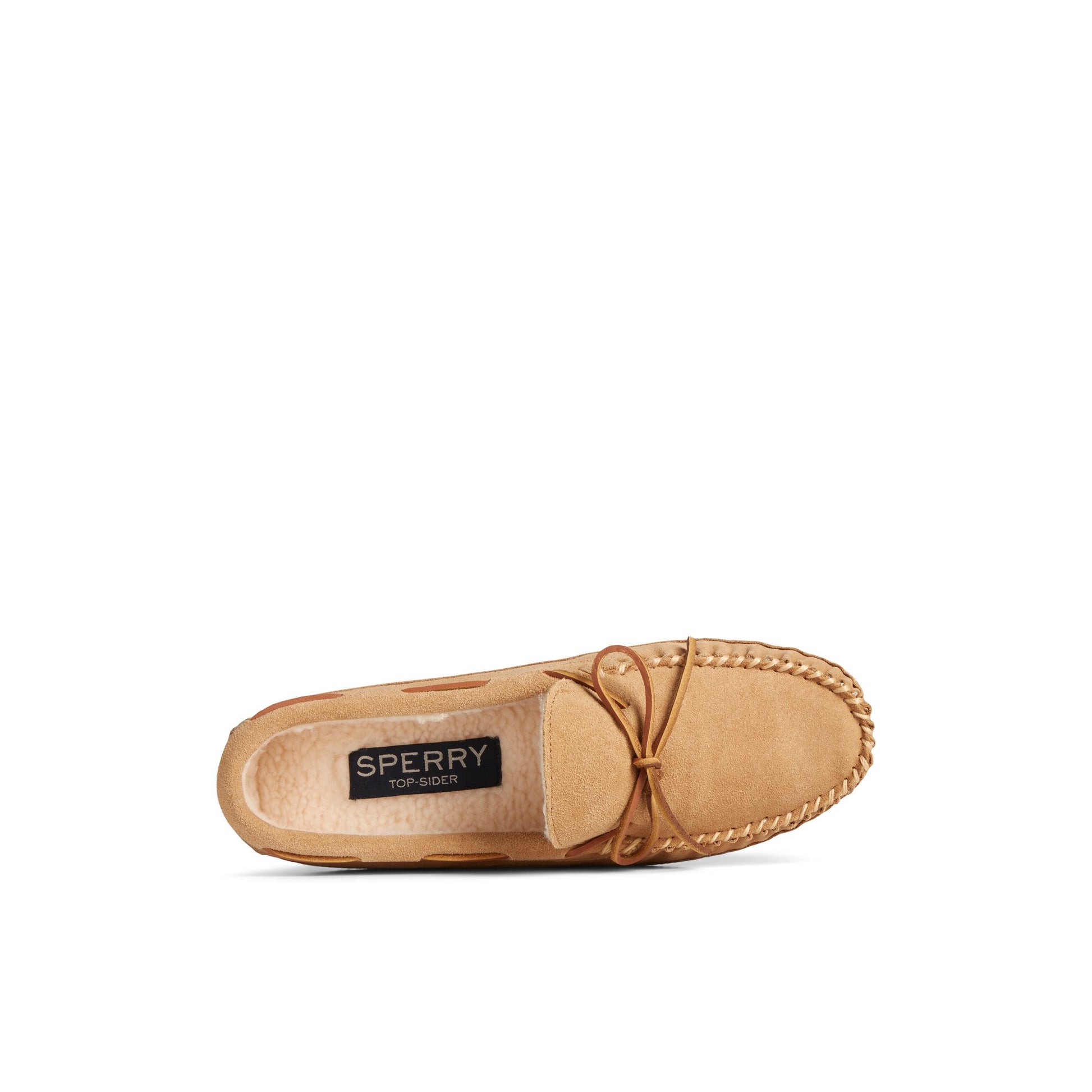Top-down view of the Light Brown Brandon 1-Eye Moccasin Slipper Moccasin Slipper