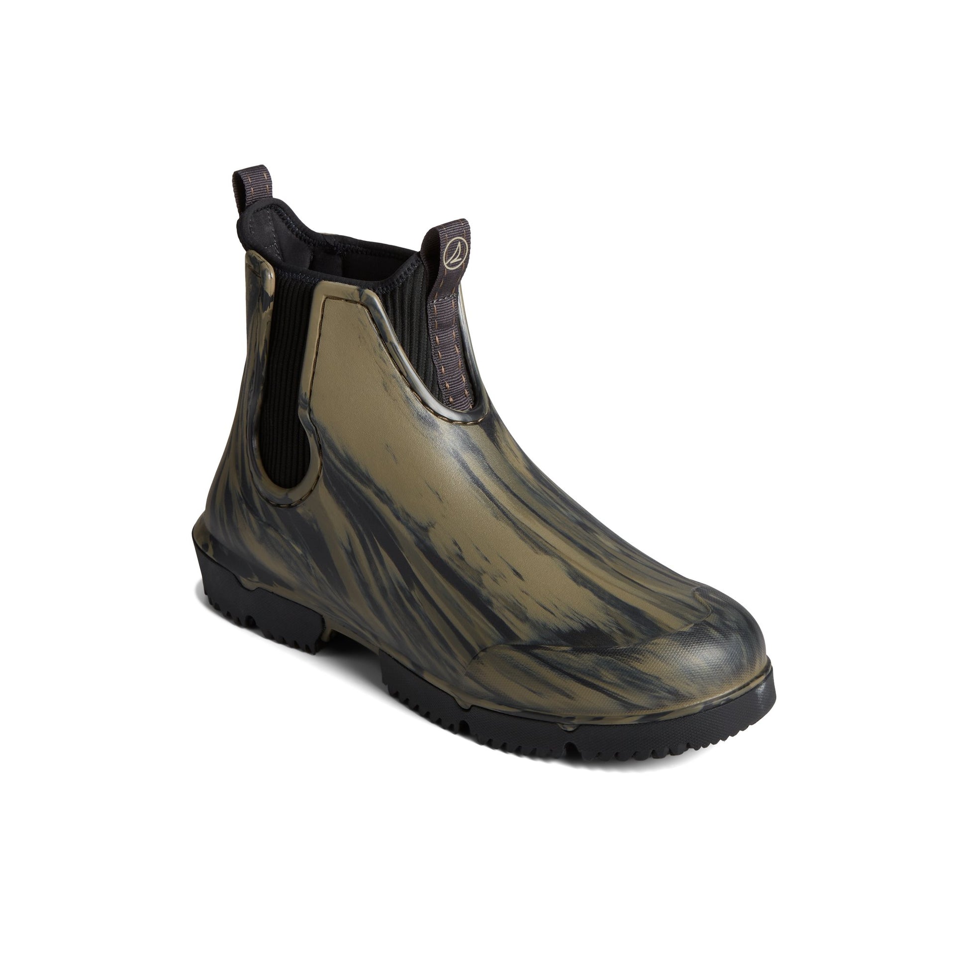 Three-quarter angle of Green Float Rain Boot Chelsea Rain Boot's front side