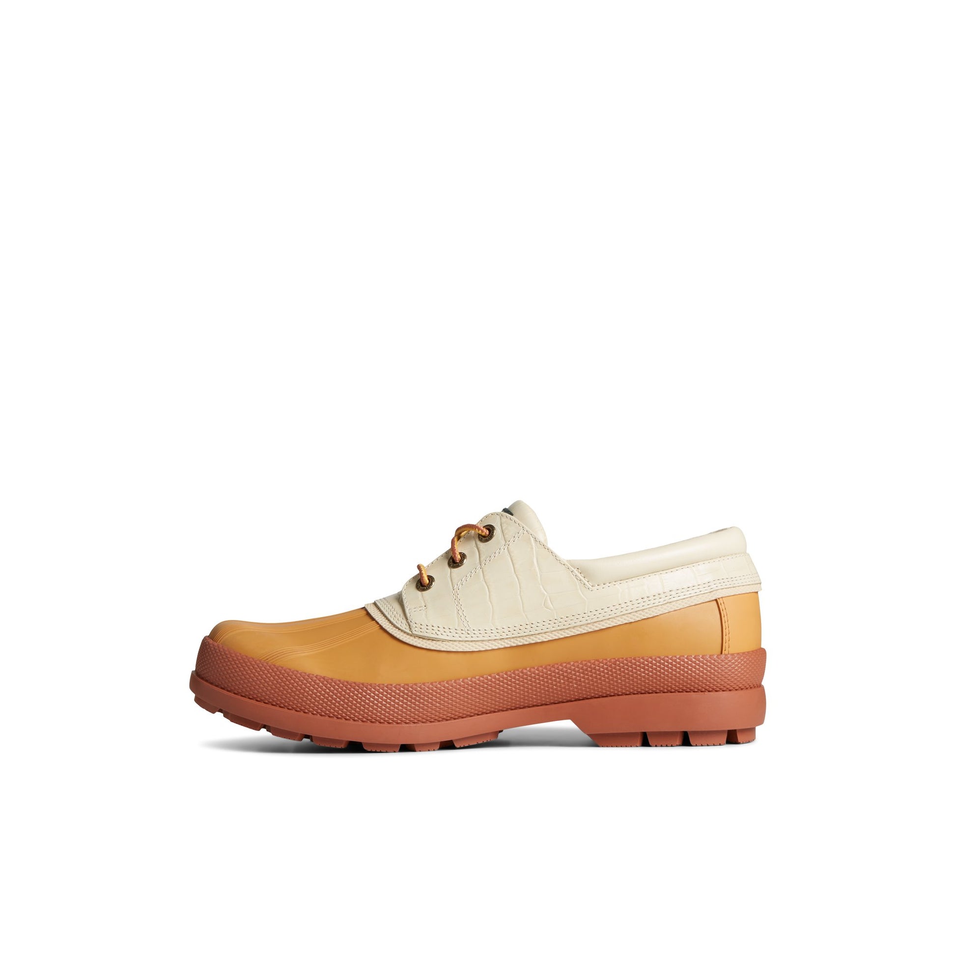 Side view of Bone Sperry x Malbon Cold Bay 3-Eye Duck Boot