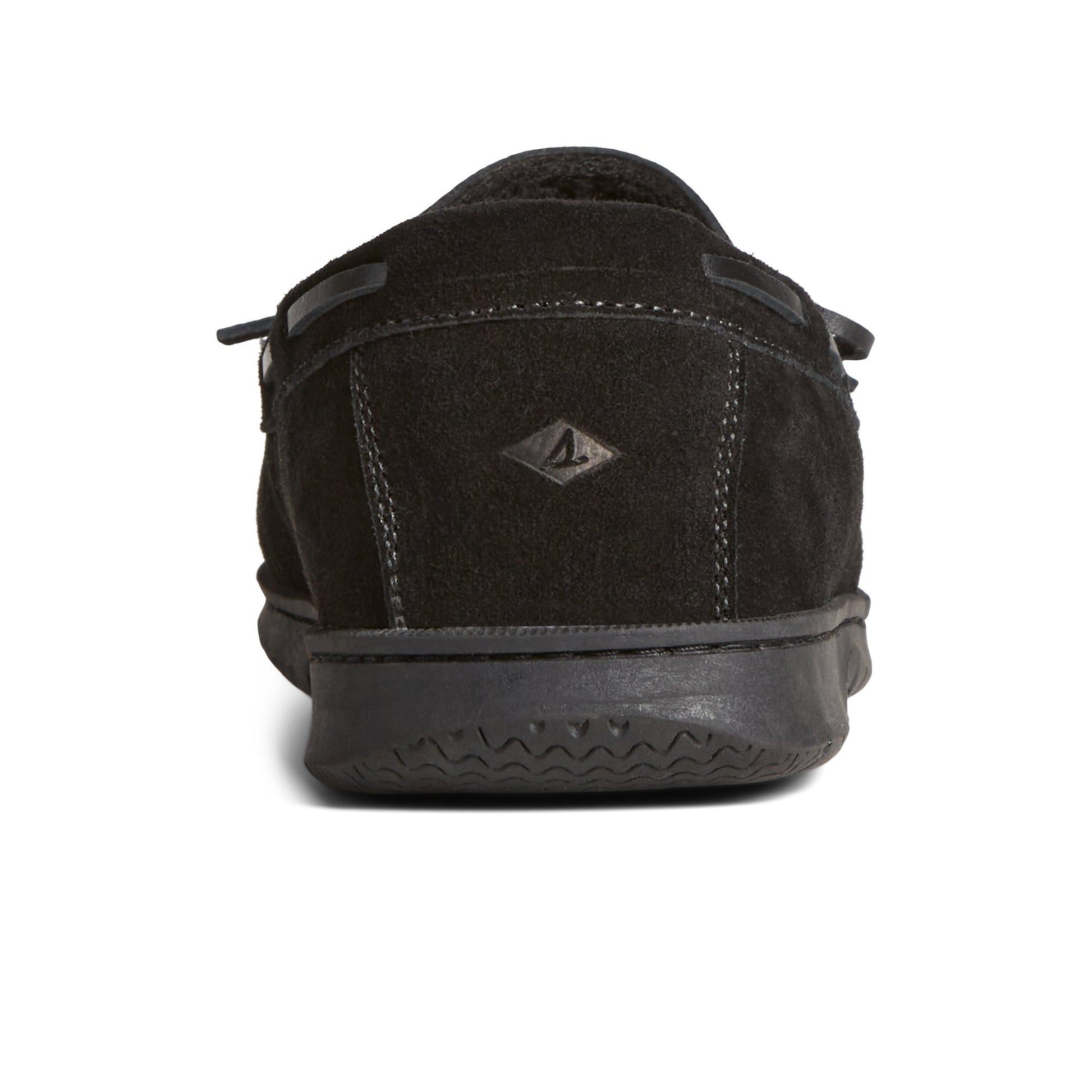 Close-up of the Black Doyle Moc 1-Eye Slipper Boat Shoes