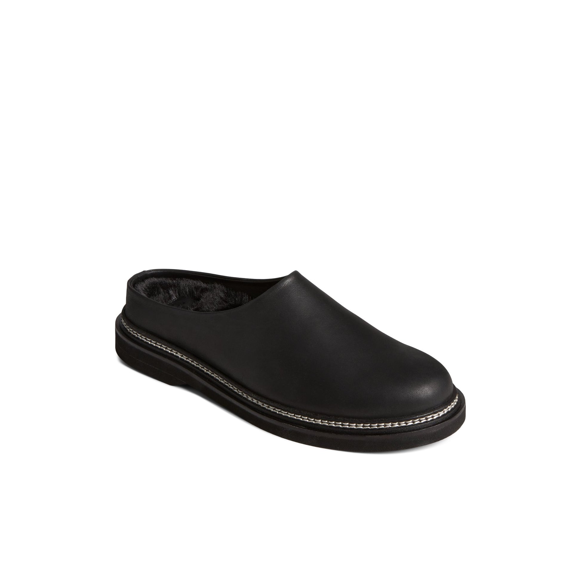 Three-quarter angle of Black Sperry x Who What Wear Captain's Mule Mule Captain's Oxford's front side
