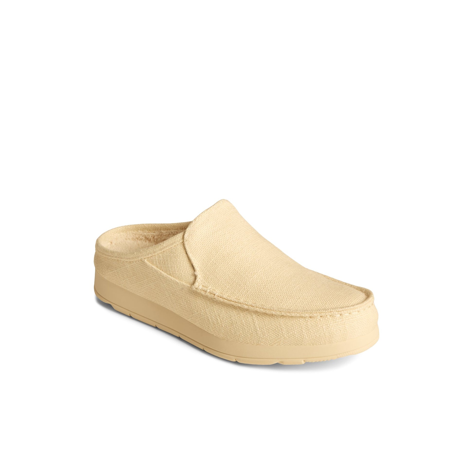 Three-quarter angle of Bone Moc-Sider Hemp Mule Mules's front side