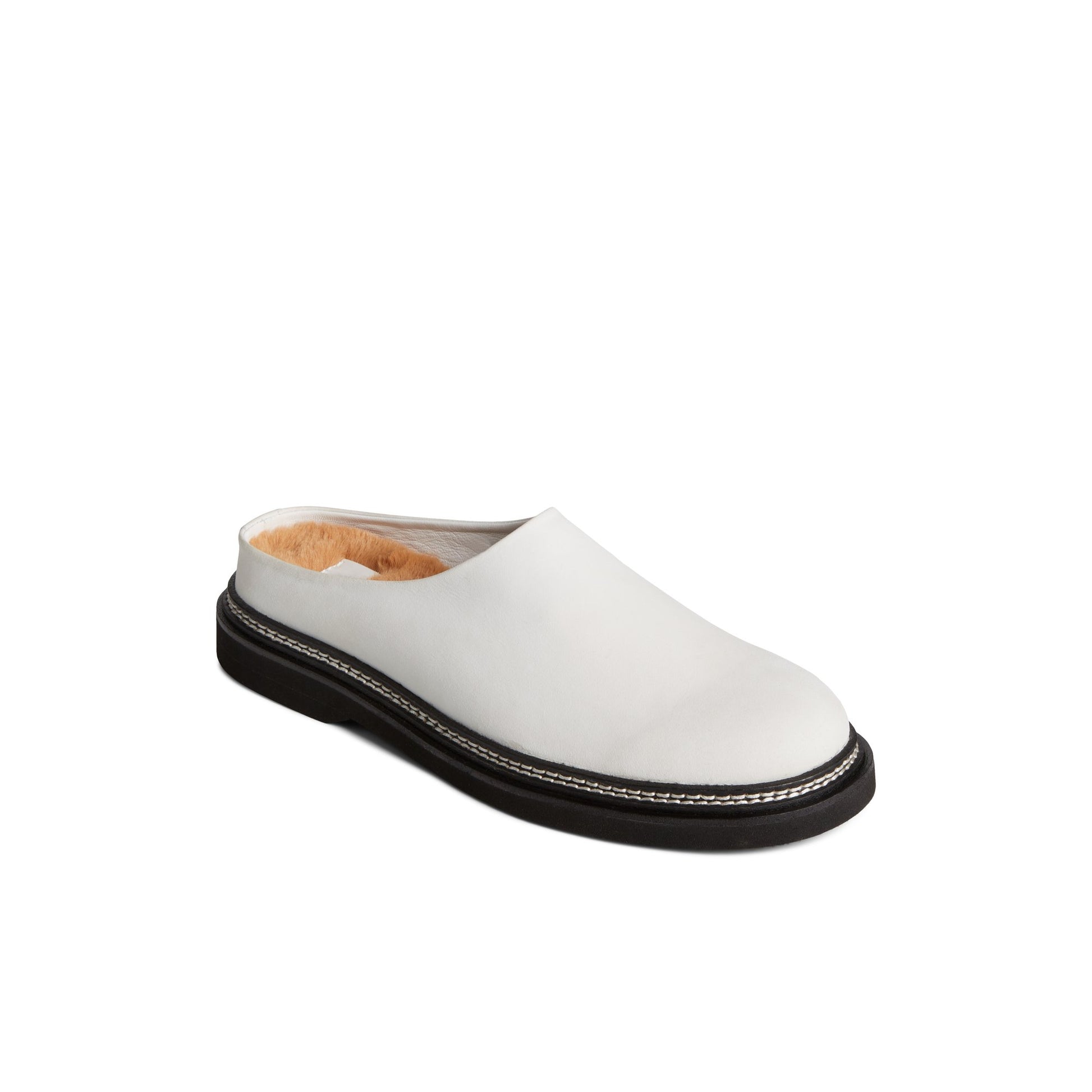 Three-quarter angle of Bone Sperry x Who What Wear Captain's Mule Mule Captain's Oxford's front side