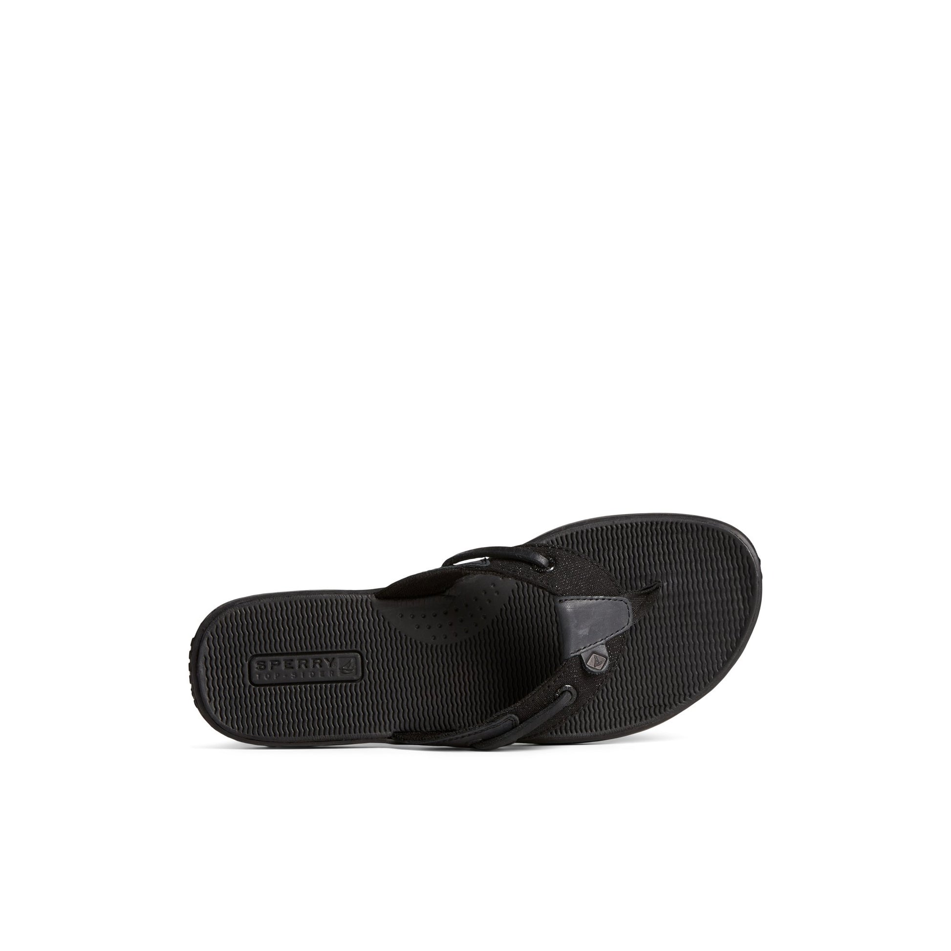 Top-down view of the Black Seafish Sparkle Flip Flop Flip Flop Thong Sandals