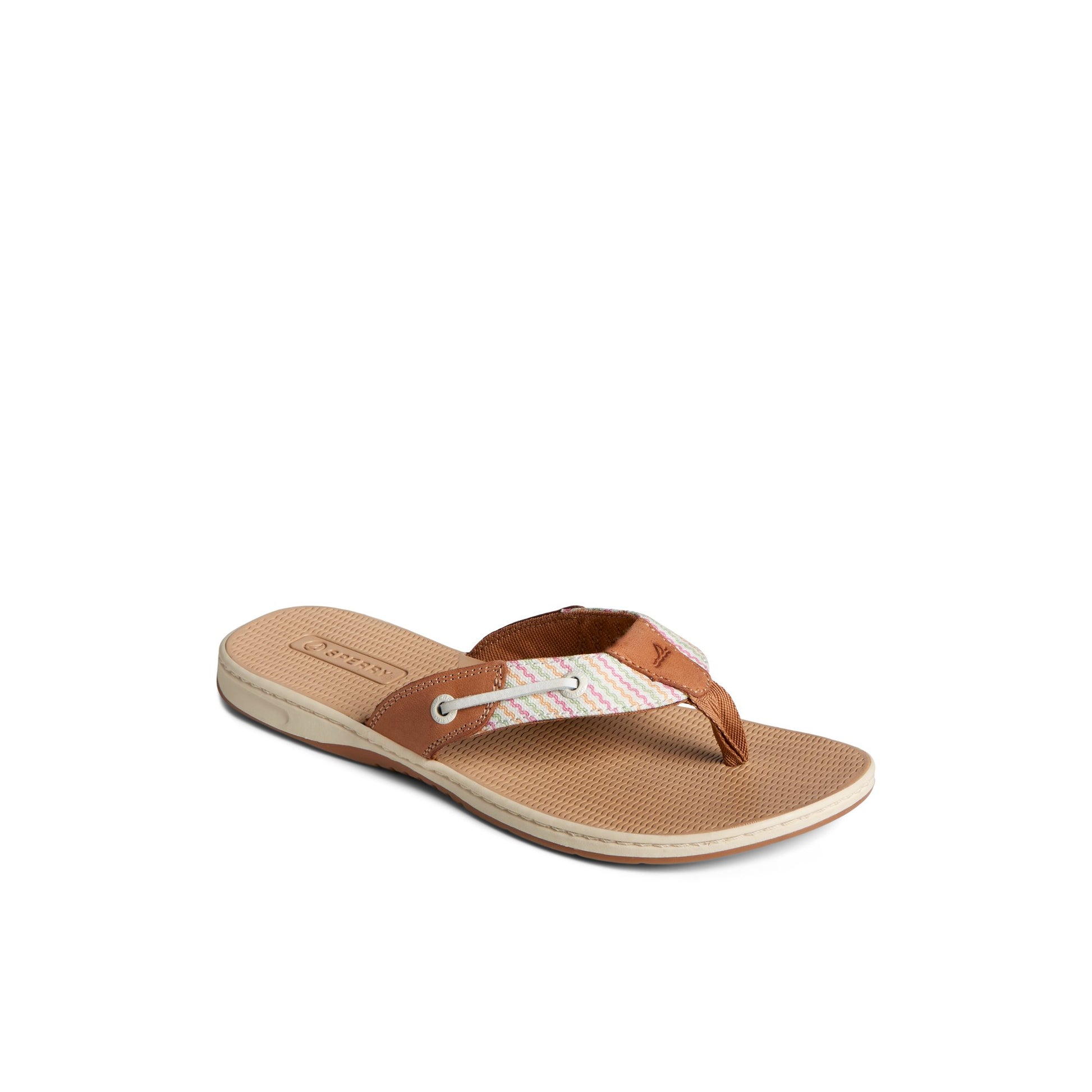 Three-quarter angle of Natural Seafish Striped Sandal Flip Flop Thong Sandals's front side