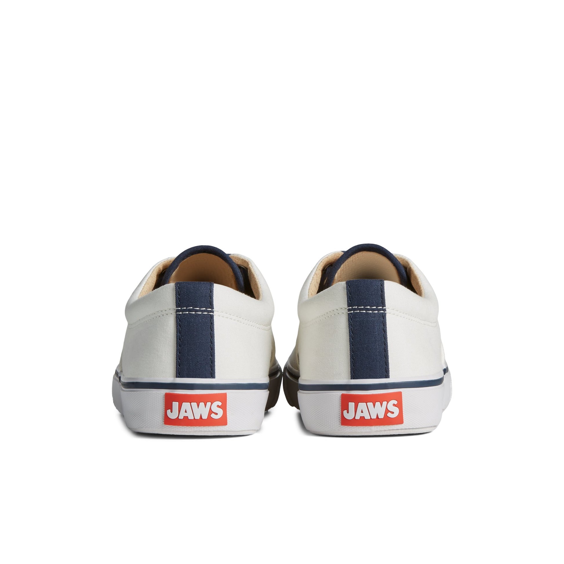 Close-up of the White Sperry x JAWS Striper II CVO Sneaker Vulcanized Sneaker