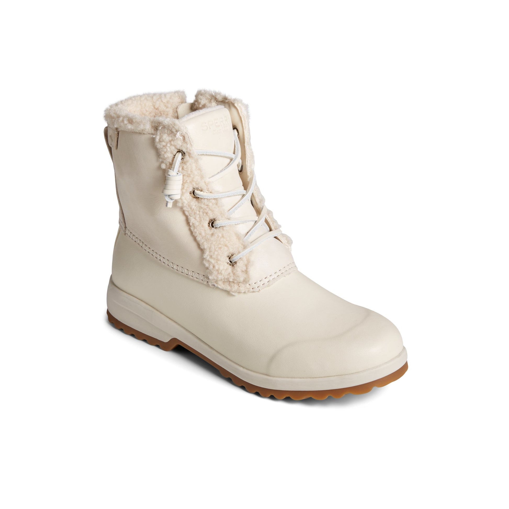 Three-quarter angle of Bone Maritime Repel Teddy Trim Snow Boot Fall/Winter Boots's front side